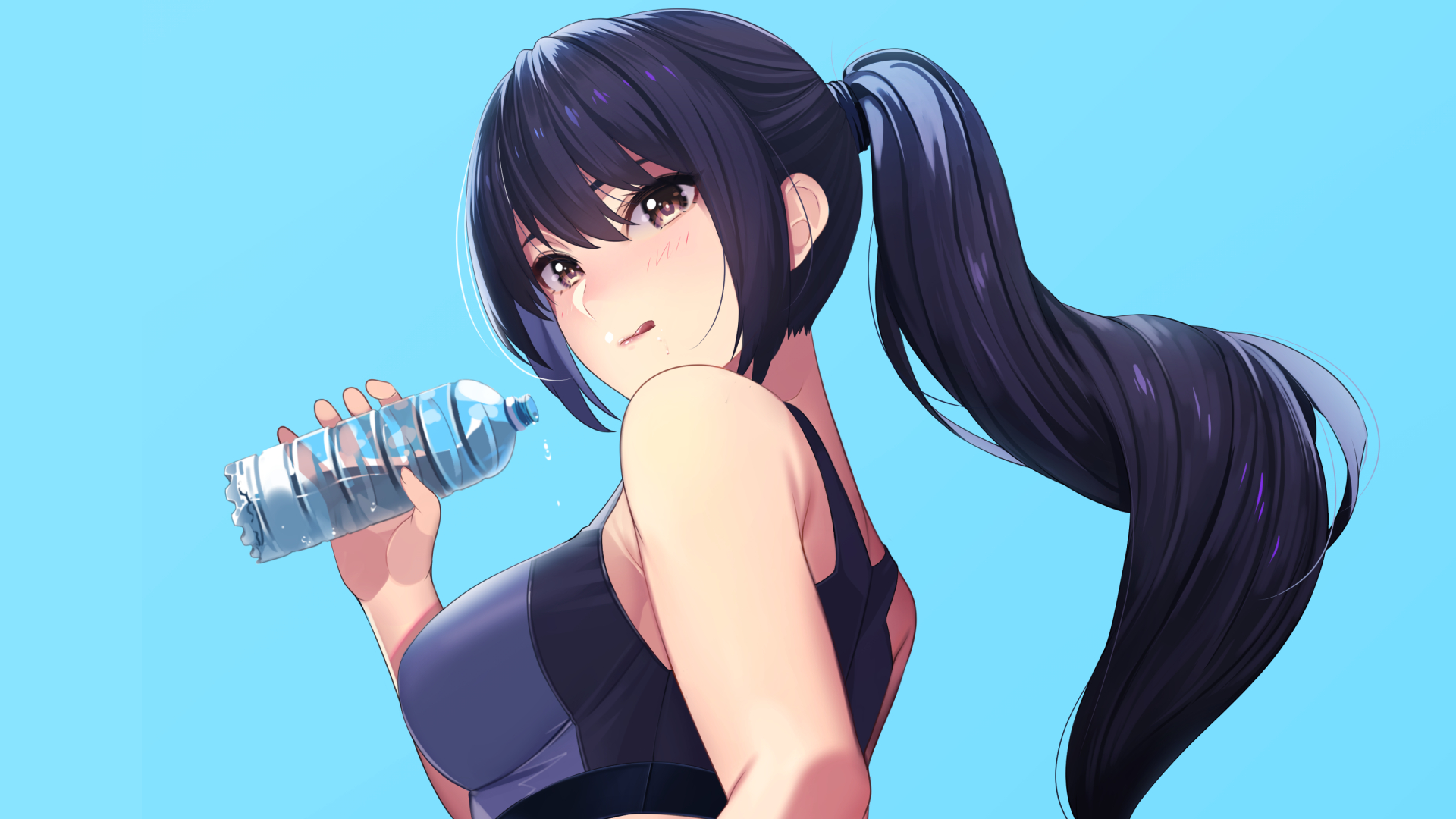 Anime girl drinking water from a bottle HD Wallpaper
