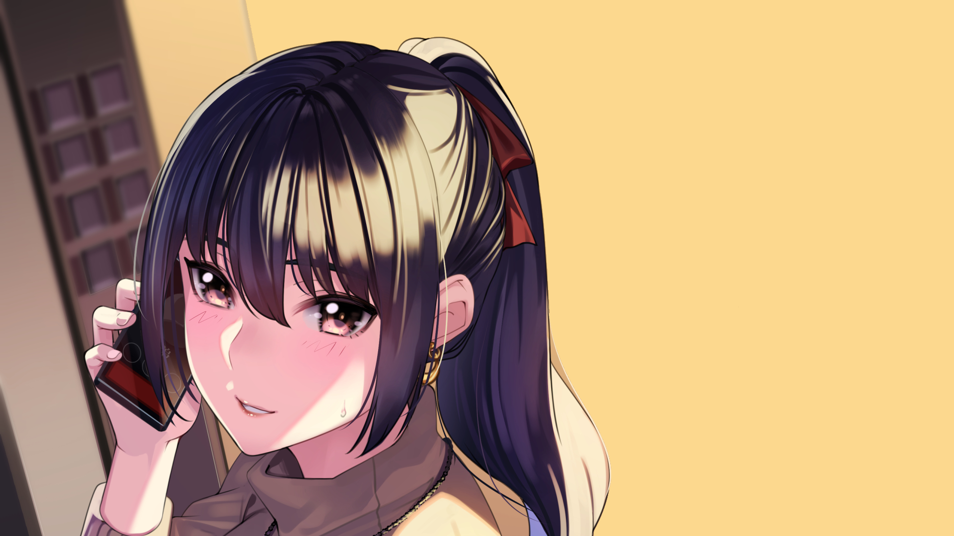 Anime girl on the phone HD Wallpaper