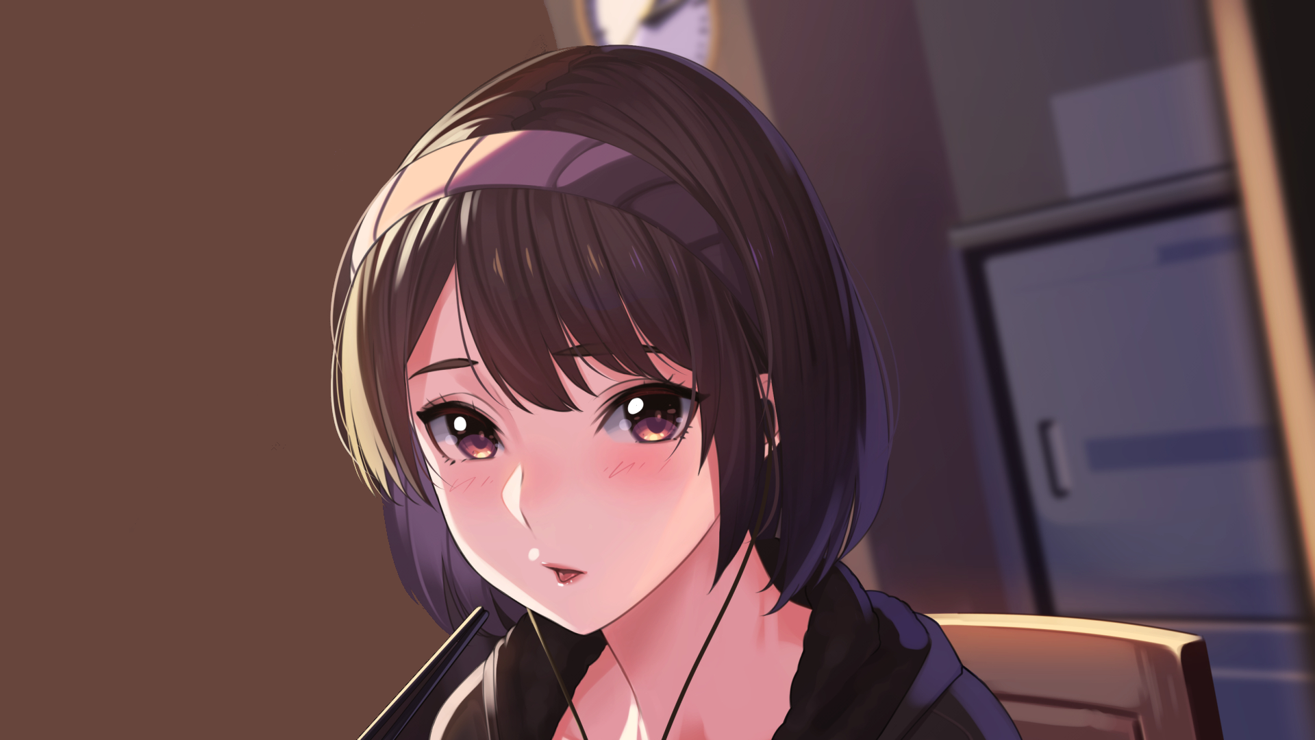 Girl with headphones HD Wallpaper