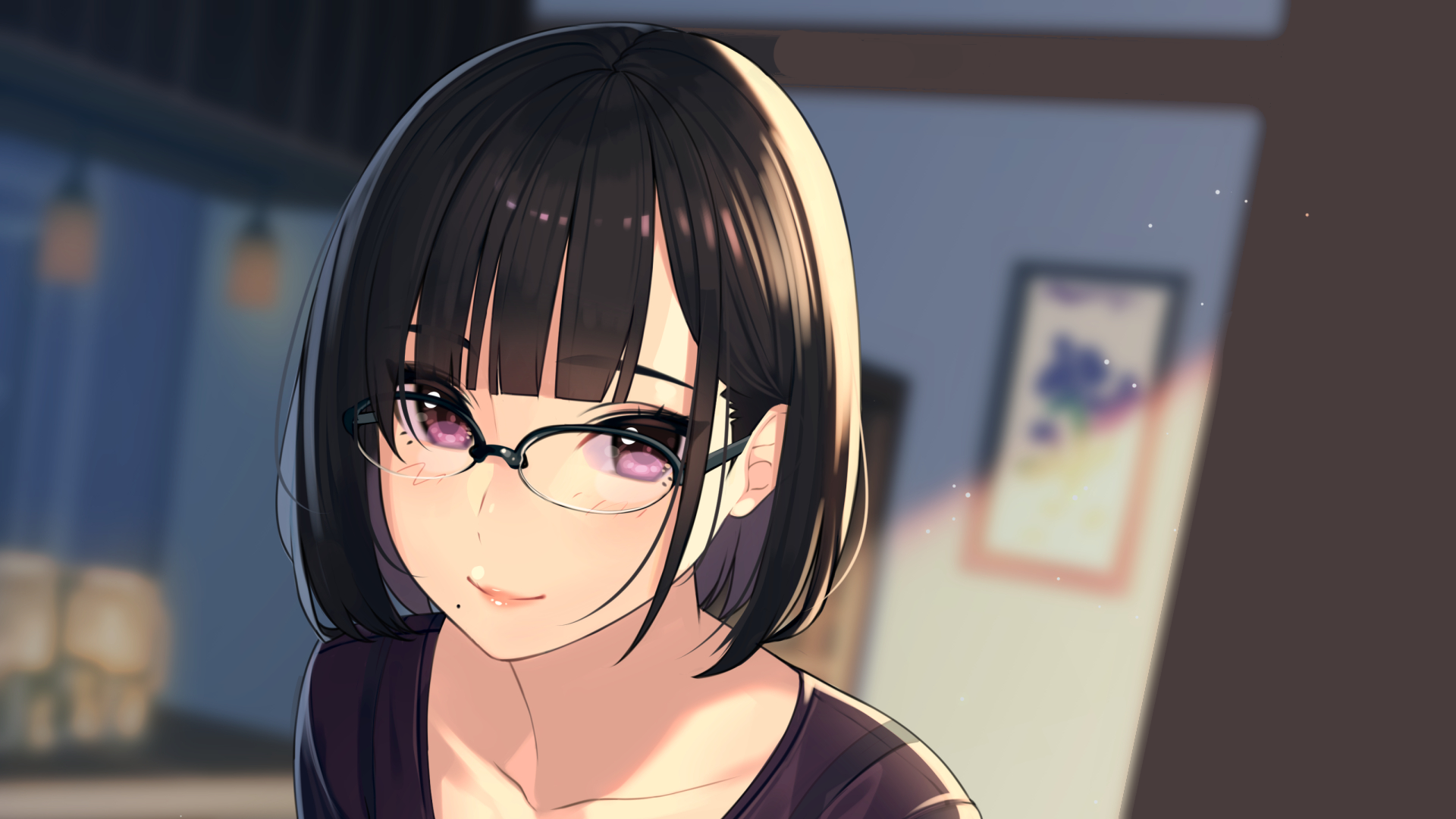 Girl with glasses and short black hair HD Wallpaper