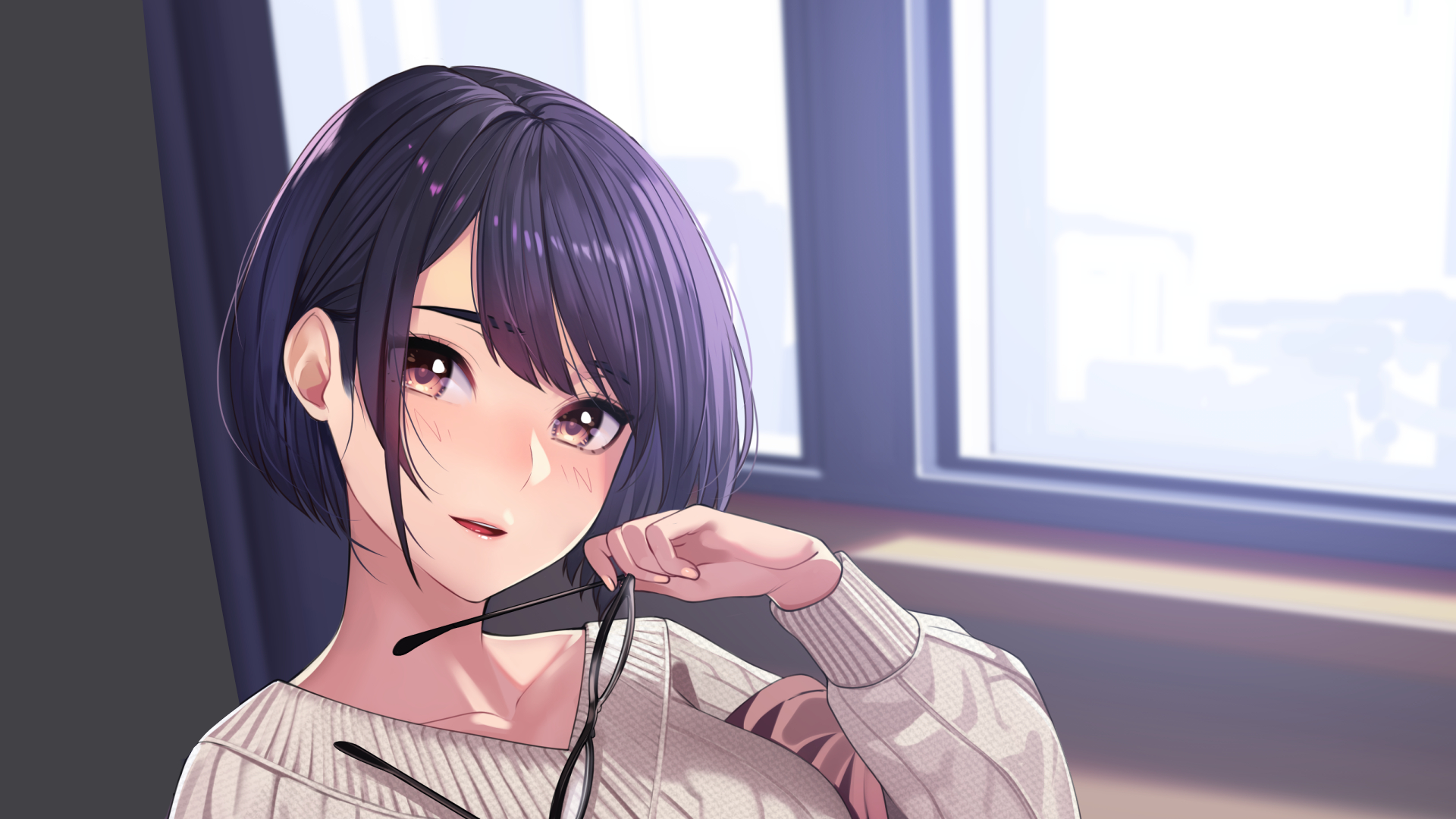 Girl with glasses and purple hair HD Wallpaper