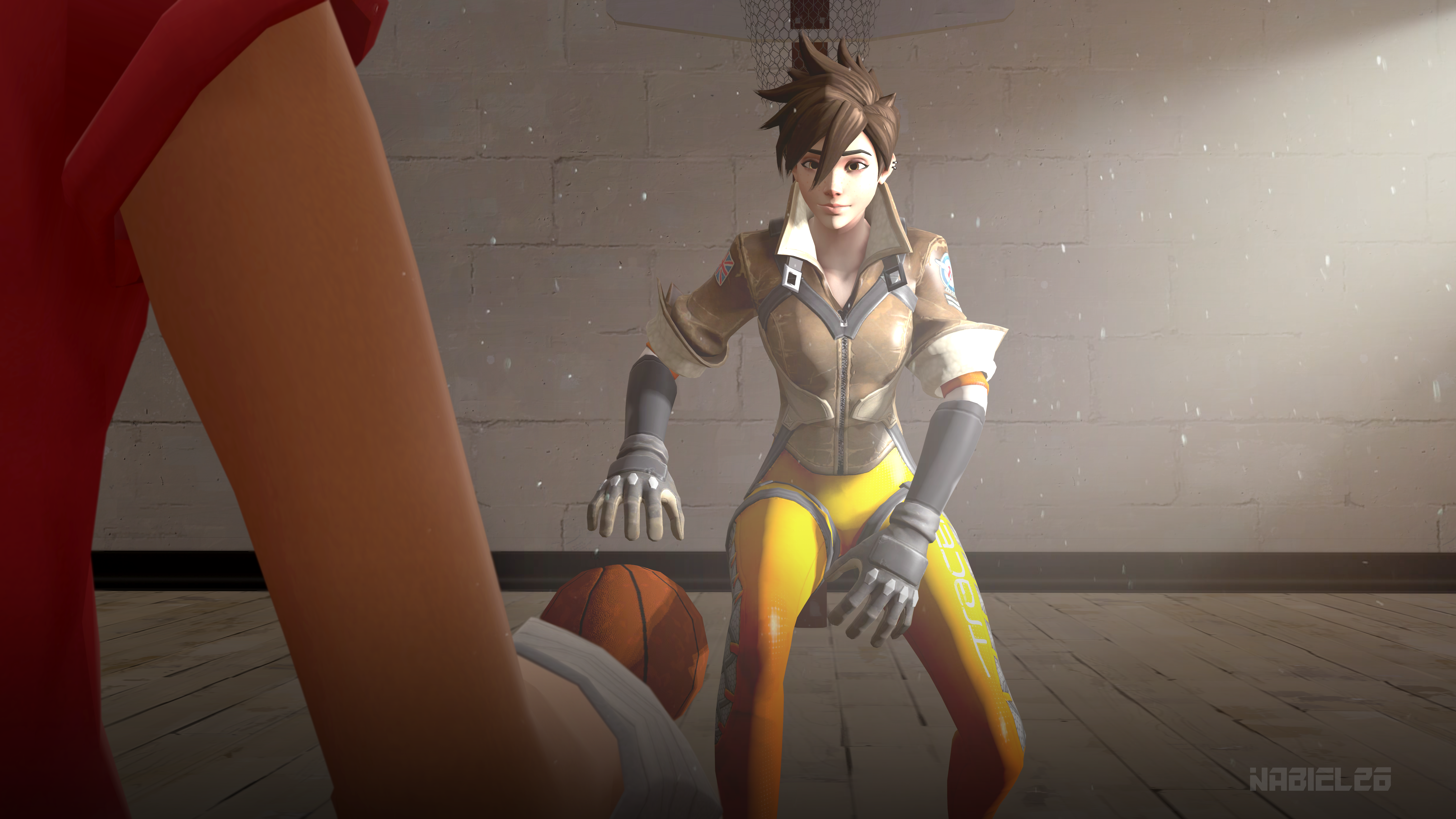 Tracer from Overwatch playing basketball HD Wallpaper
