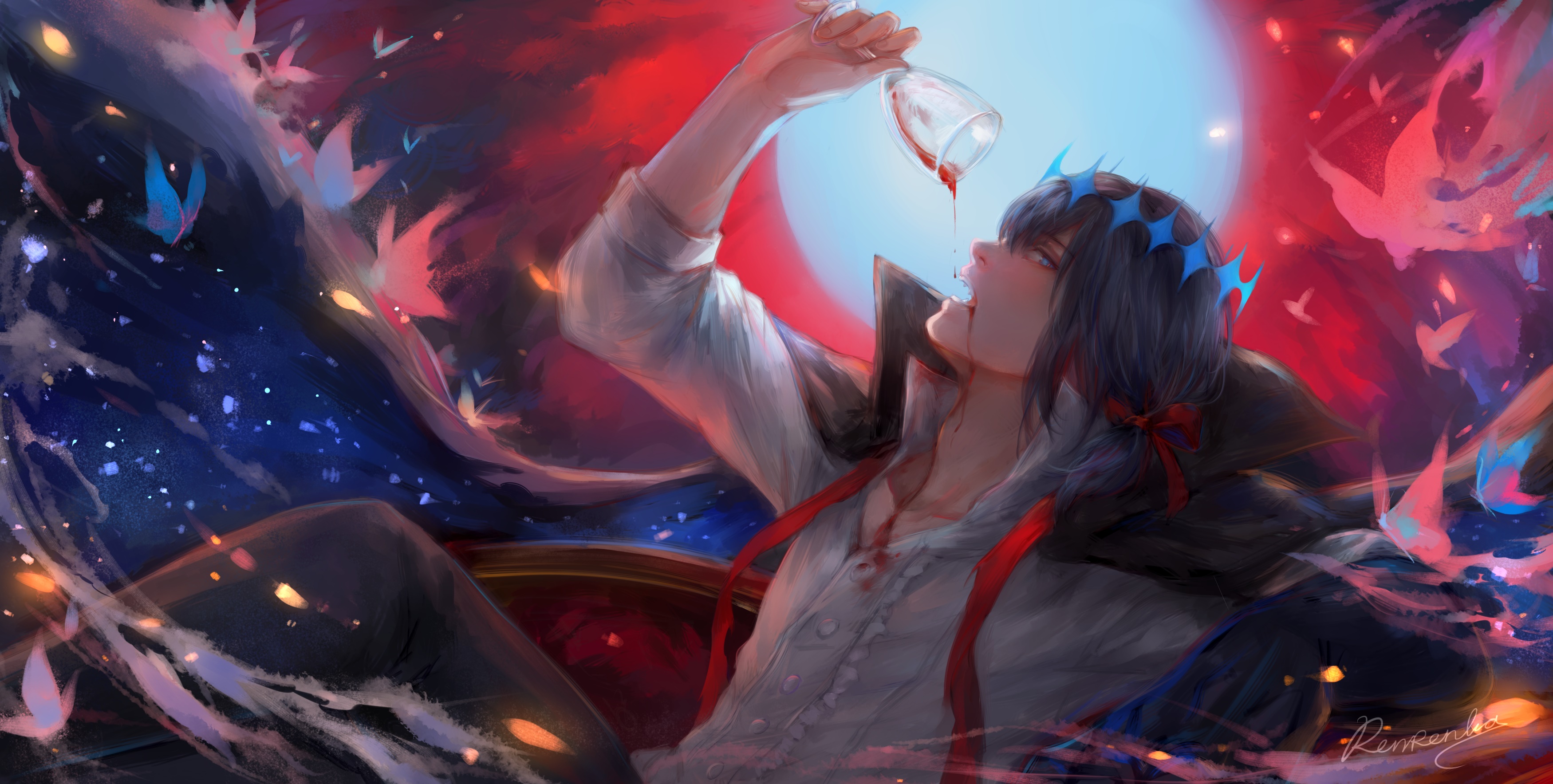 Oberon from Fate/Grand Order drinking from a glass HD Wallpaper