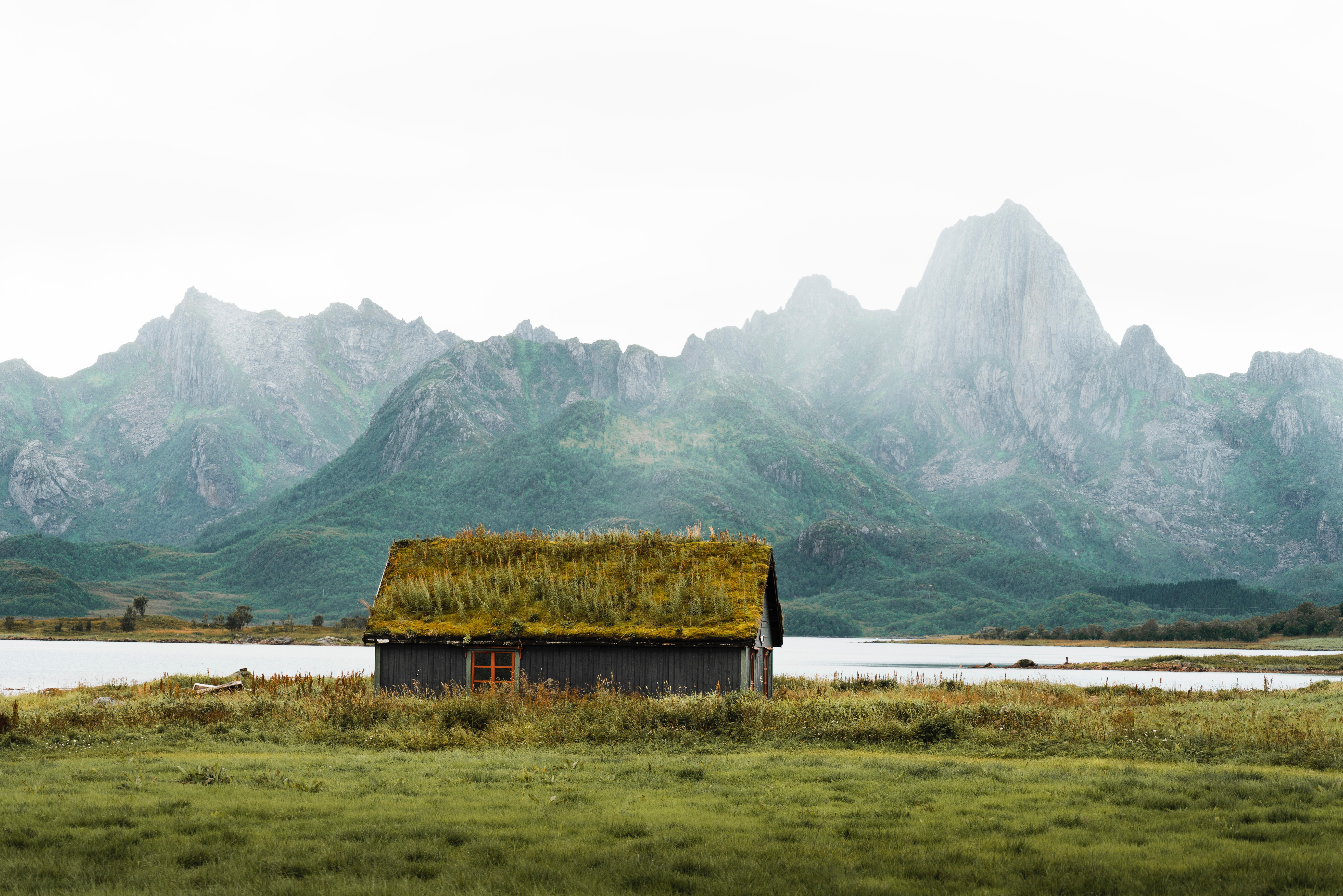 Abandoned house with grass roof in Vesterålen, Norway HD Wallpaper
