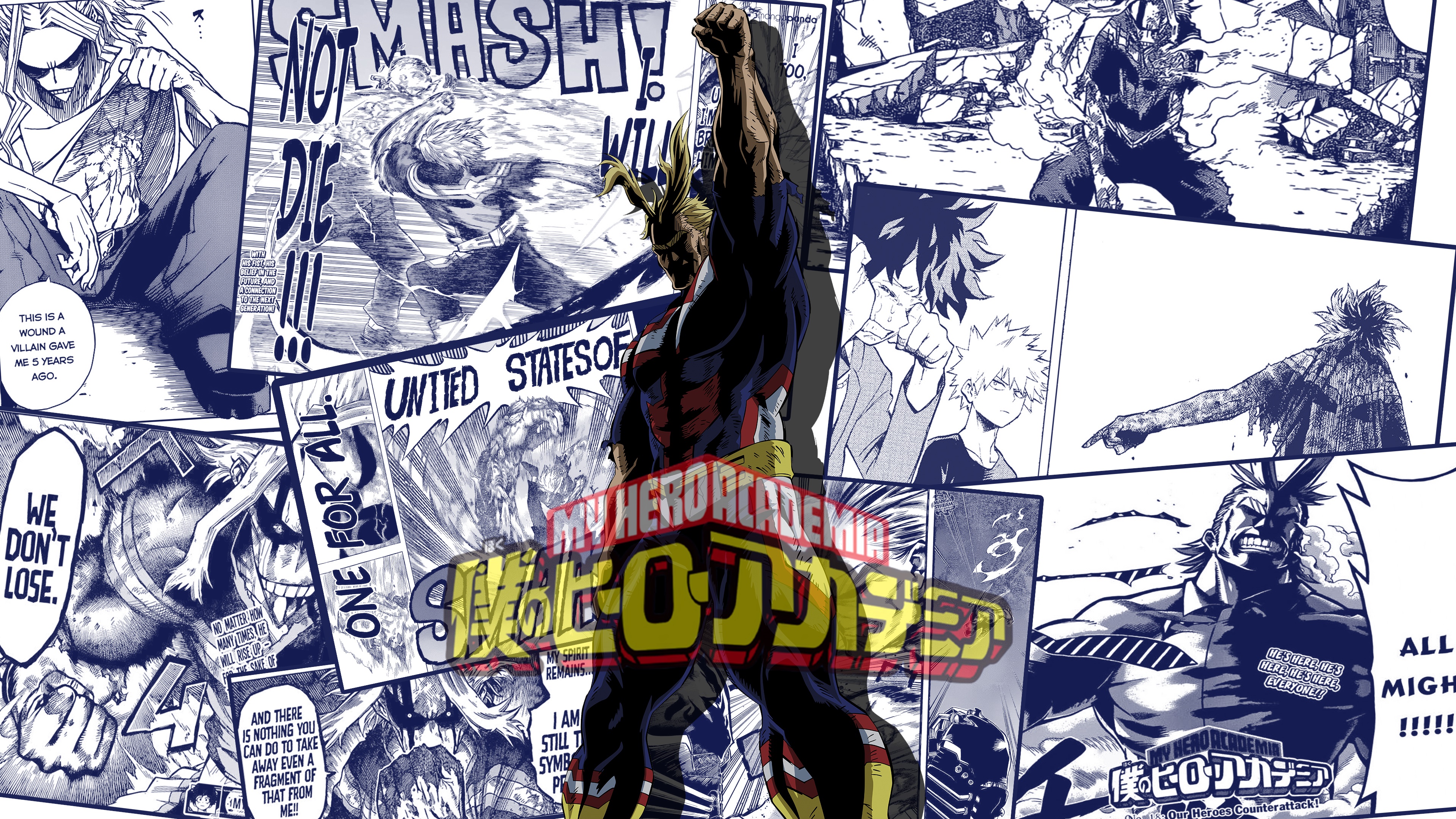 All Might from My Hero Academia Manga Collage HD Wallpaper
