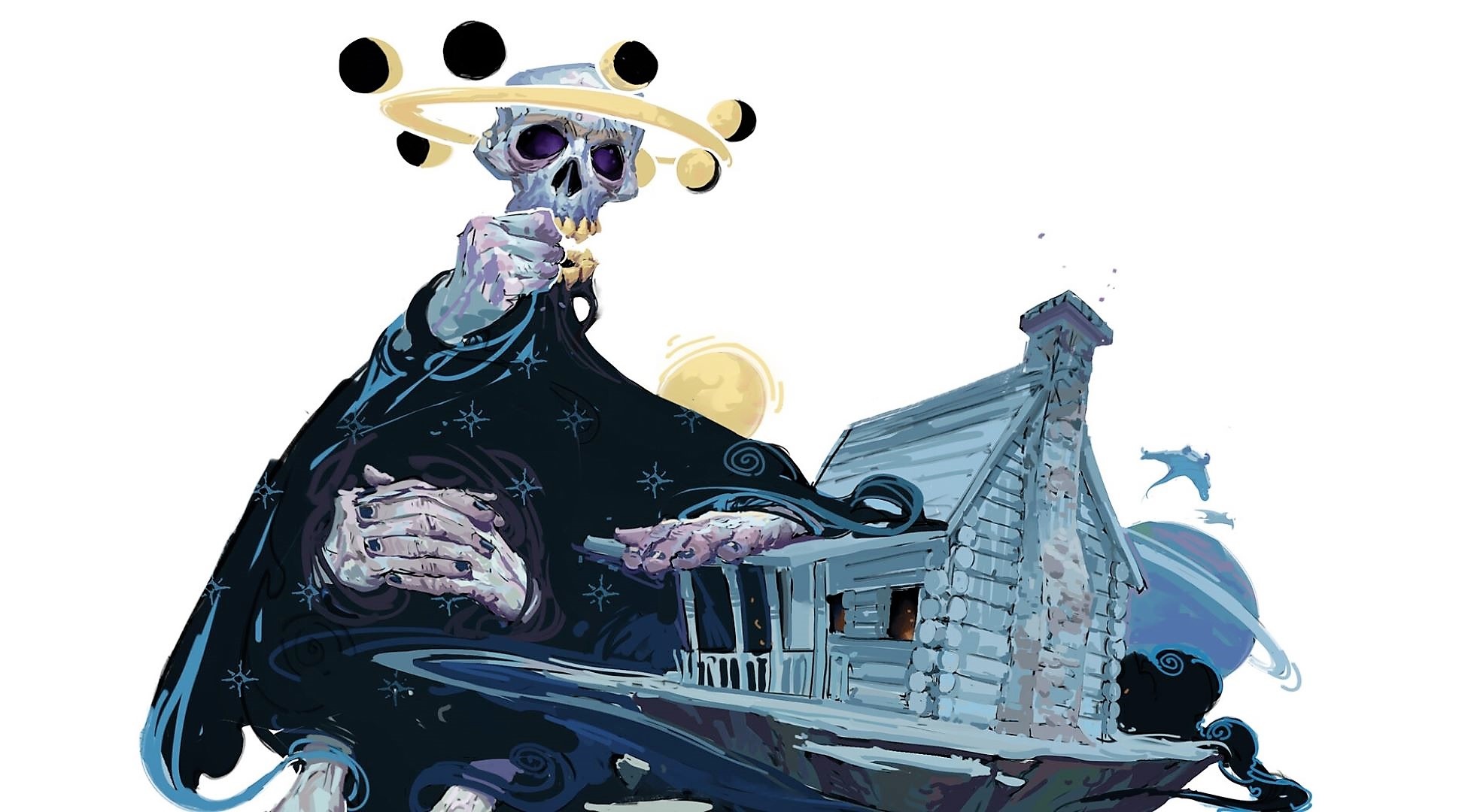 Skeleton Grim Reaper with Moon Phases and Cabin HD Wallpaper