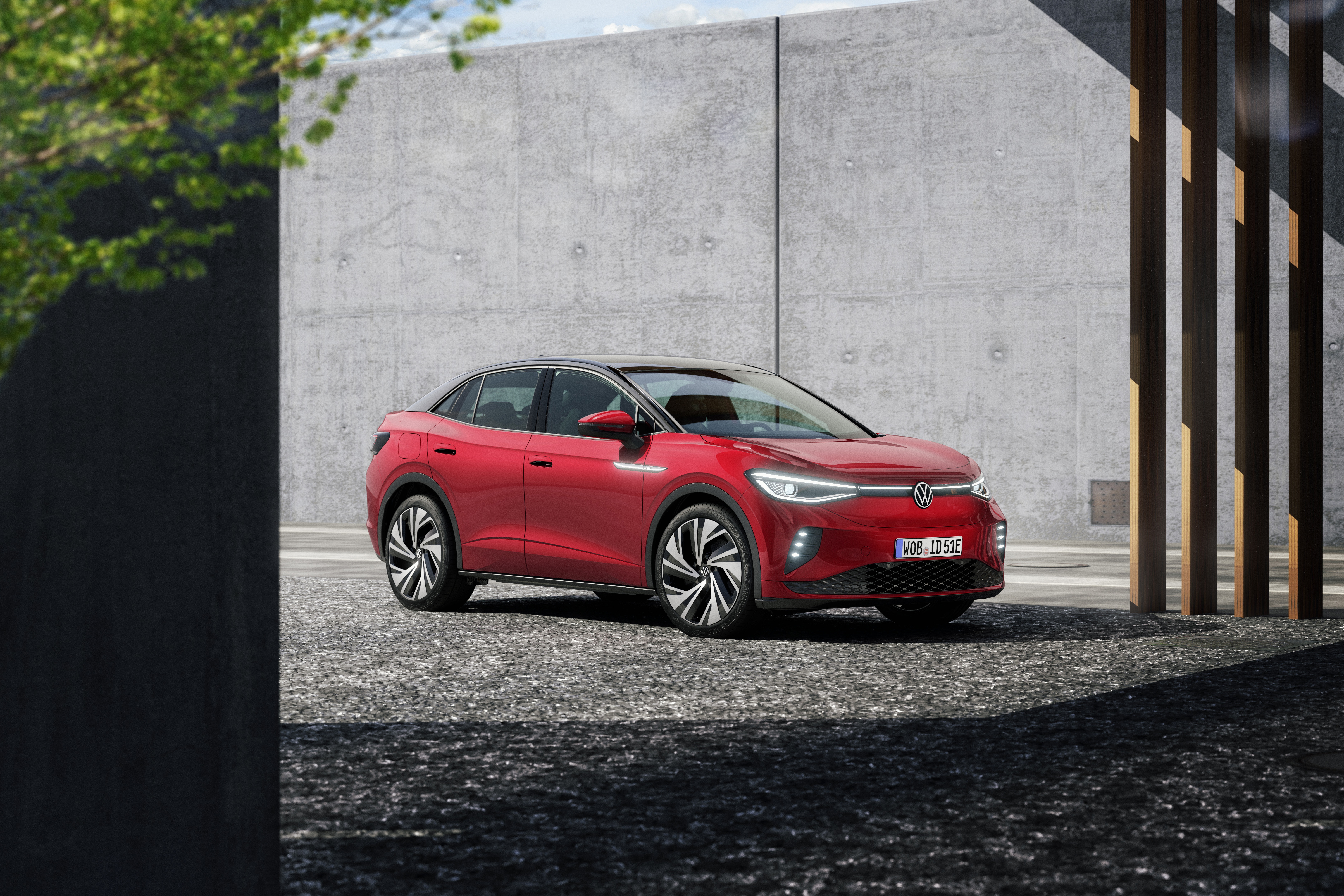 Red Volkswagen ID.5 GTX electric car HD Wallpaper