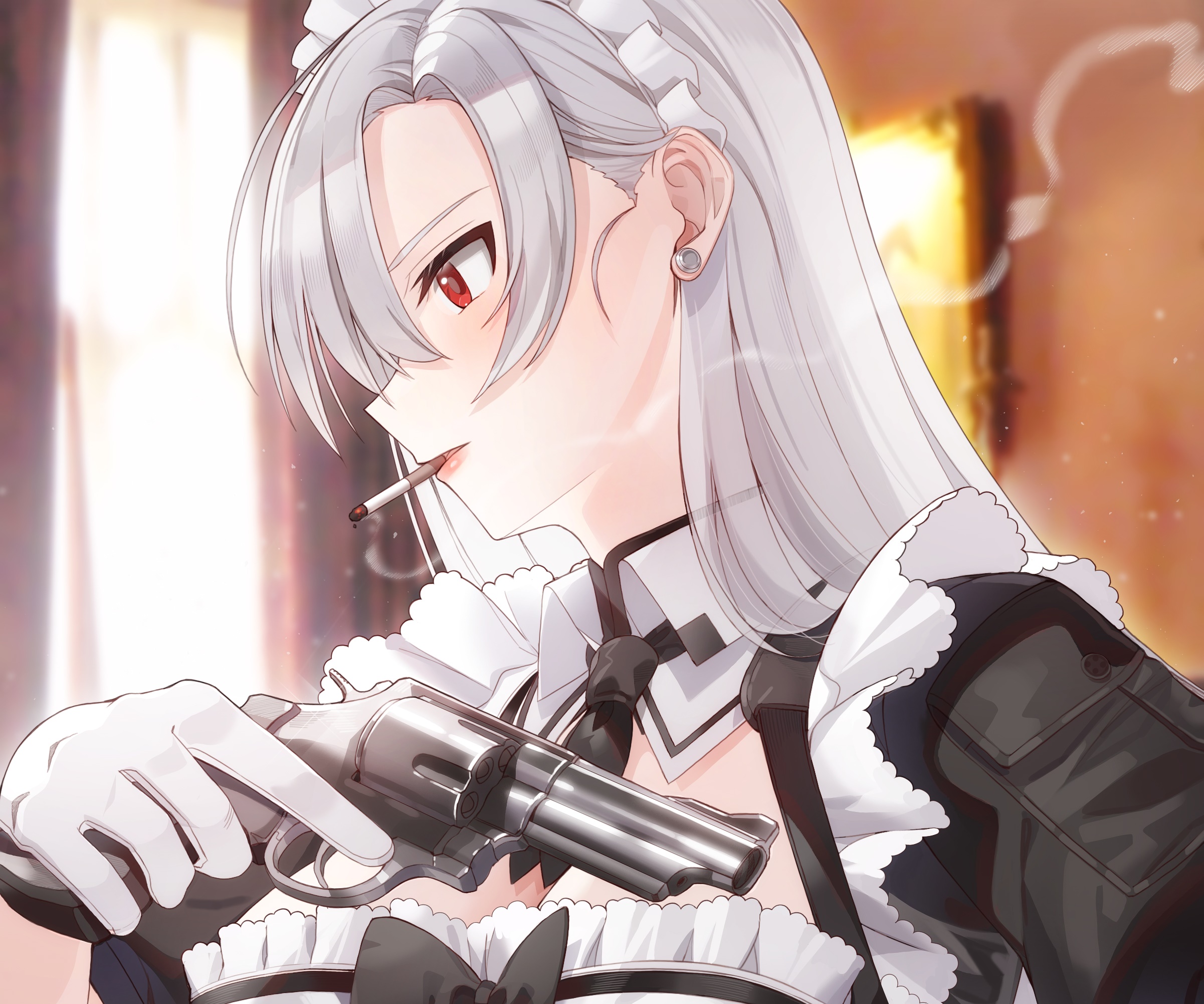 Girl with Revolver and Cigarette HD Wallpaper