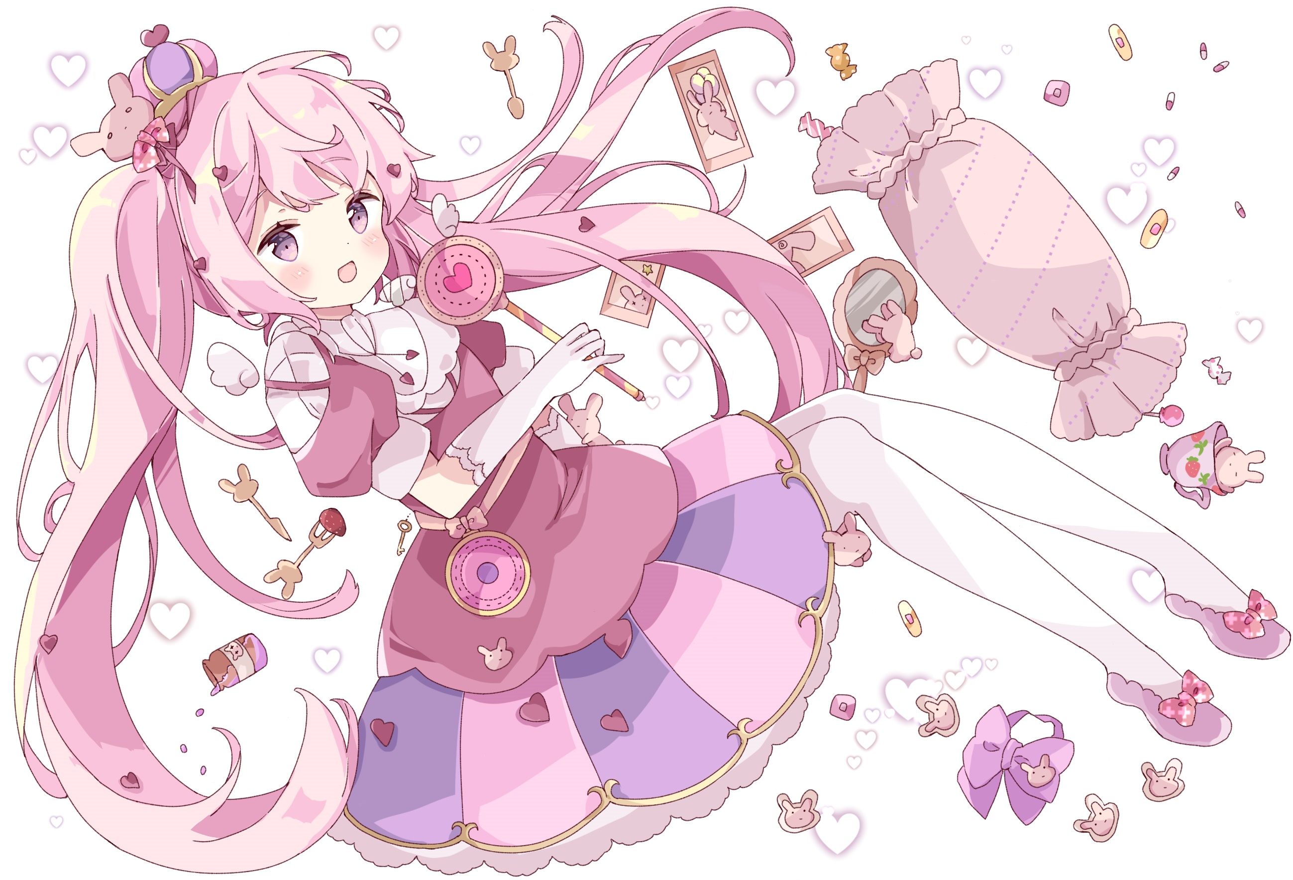 Anime girl with pink hair and magical wand HD Wallpaper