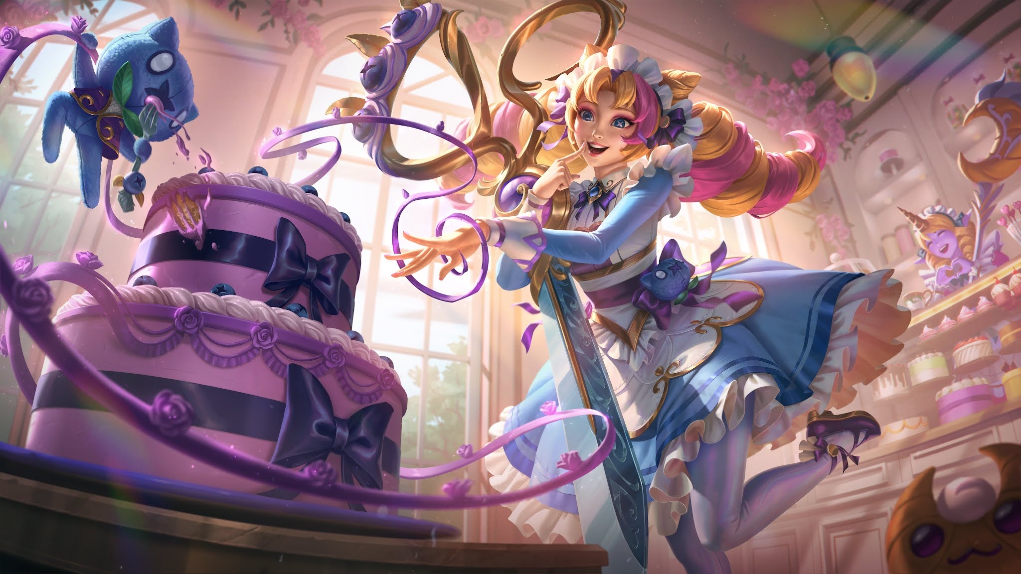 Gwen from League of Legends with a cake HD Wallpaper