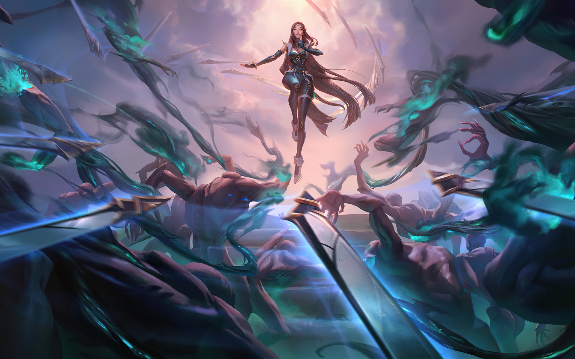 Irelia from League of Legends surrounded by spirits HD Wallpaper
