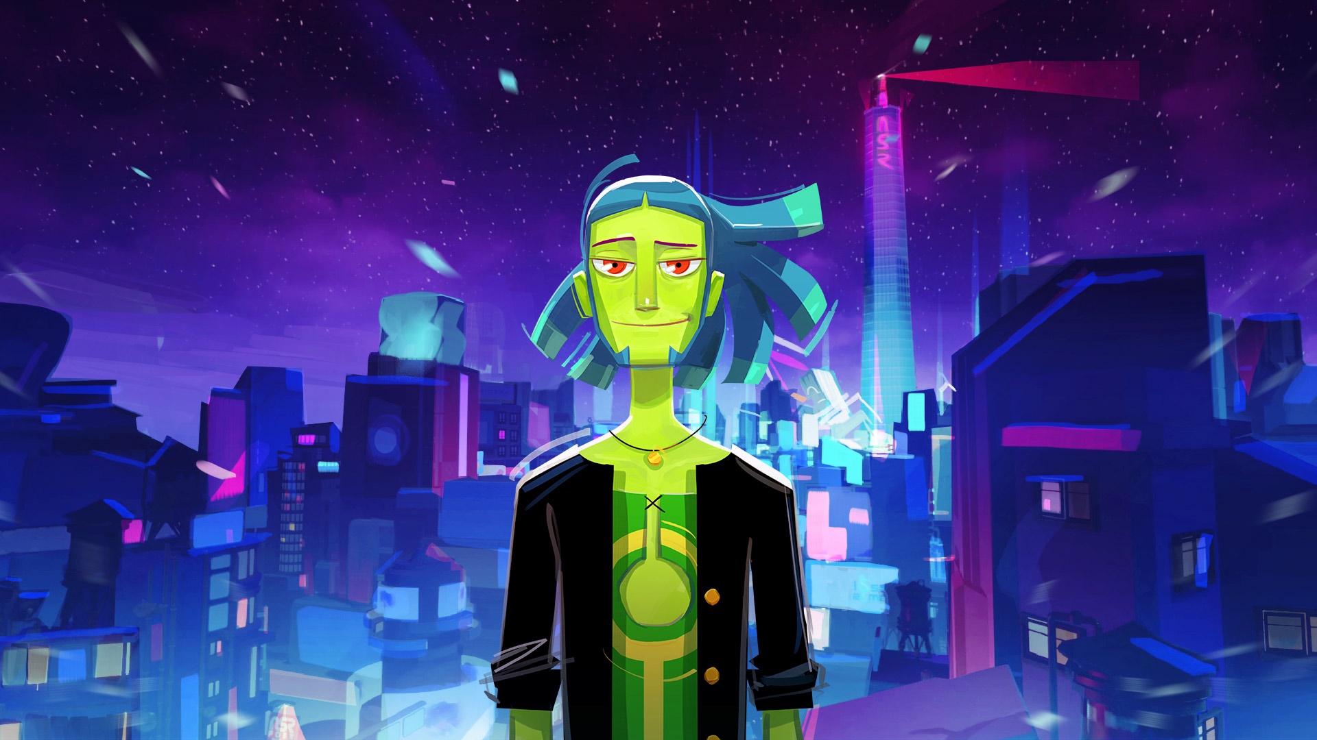 Zuke from No Straight Roads in a futuristic city HD Wallpaper