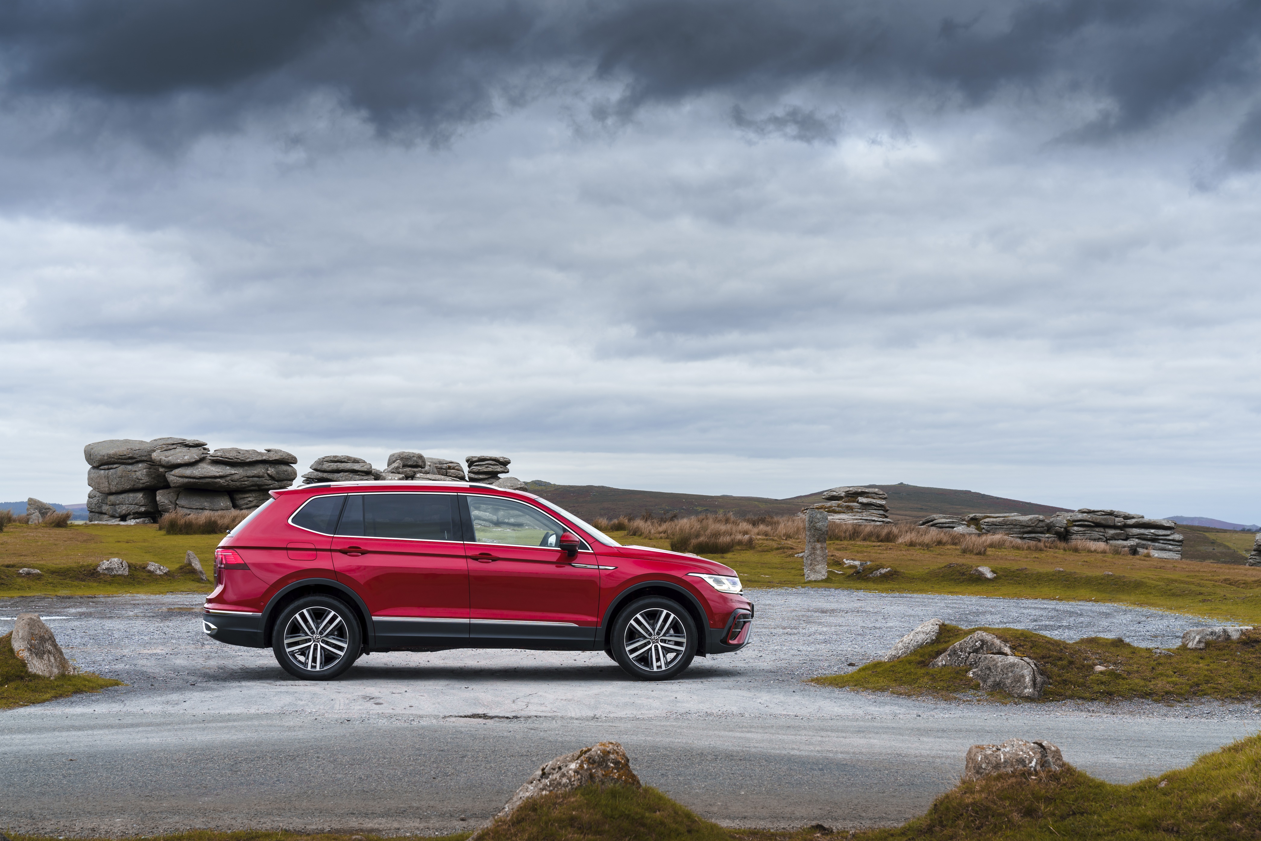 Red Volkswagen Tiguan Allspace Elegance SUV HD Wallpaper