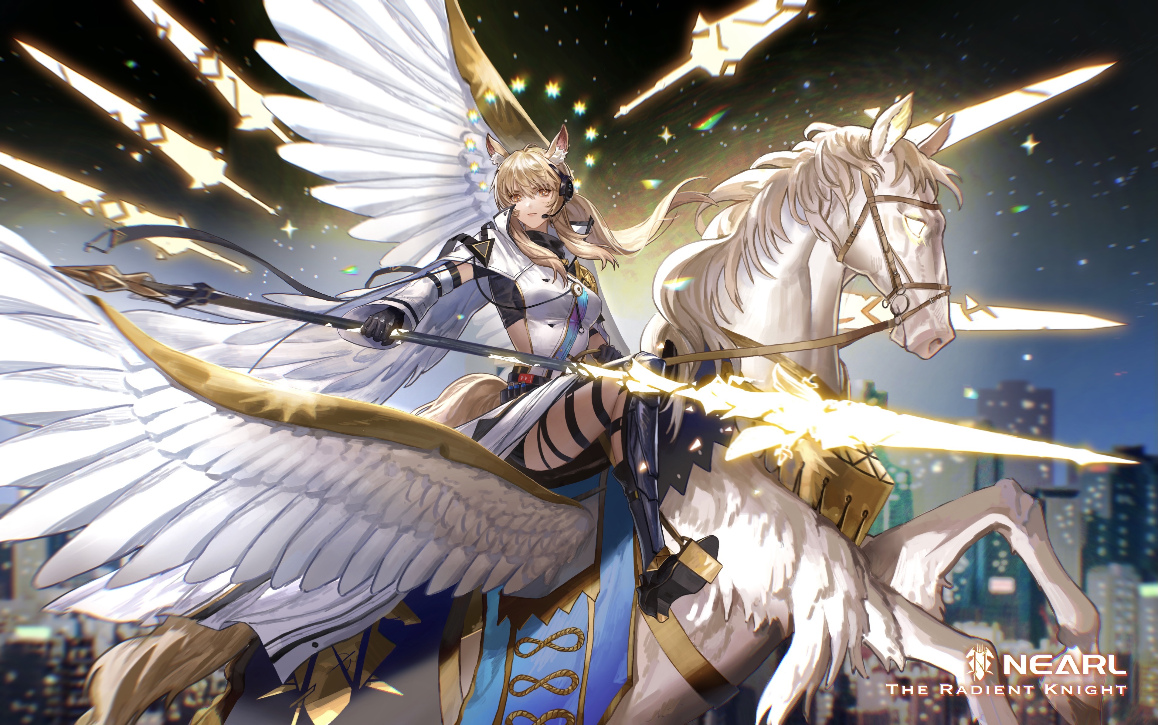 Nearl the Radiant Knight from Arknights on a Pegasus HD Wallpaper