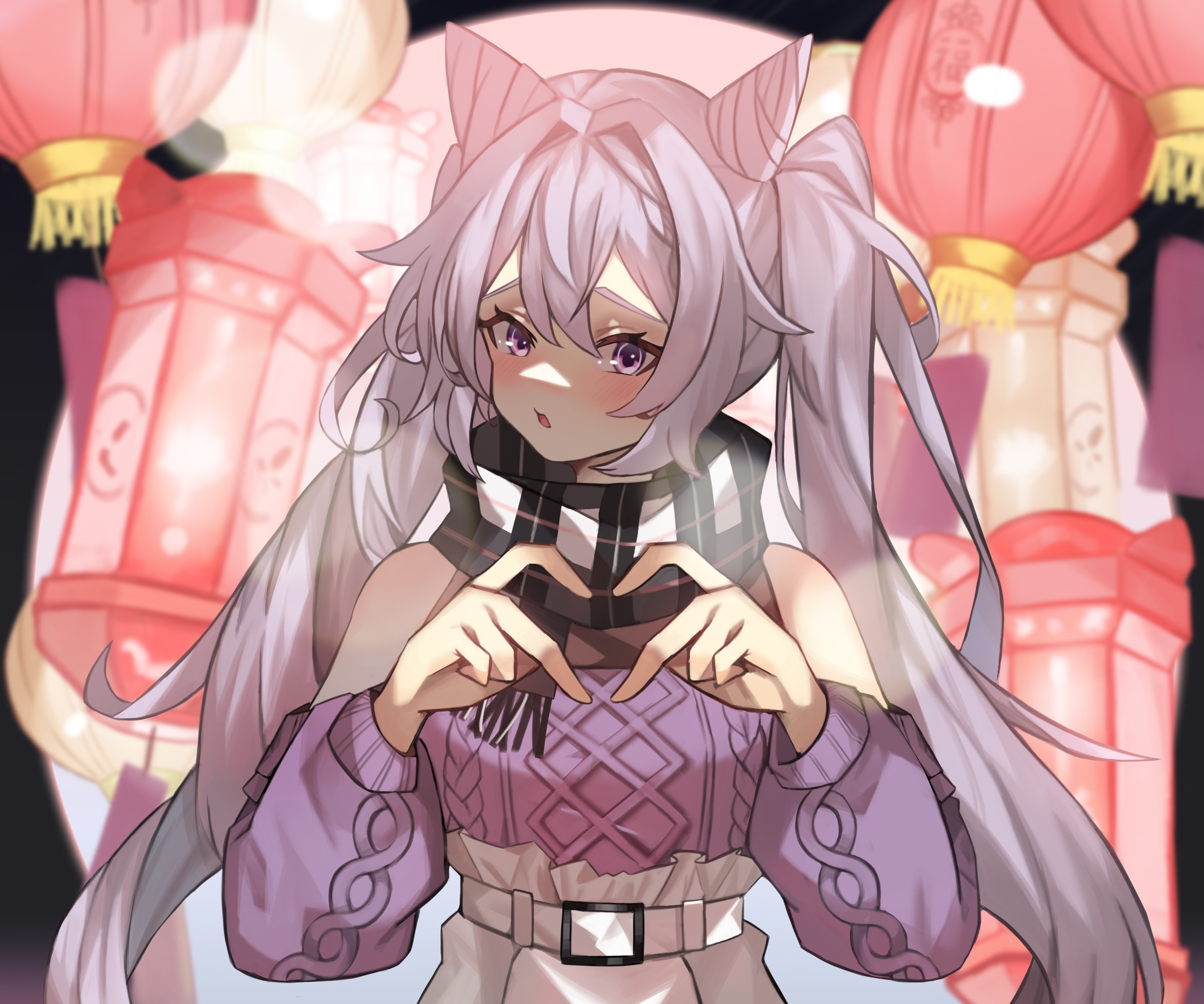 Keqing from Genshin Impact making a heart shape HD Wallpaper