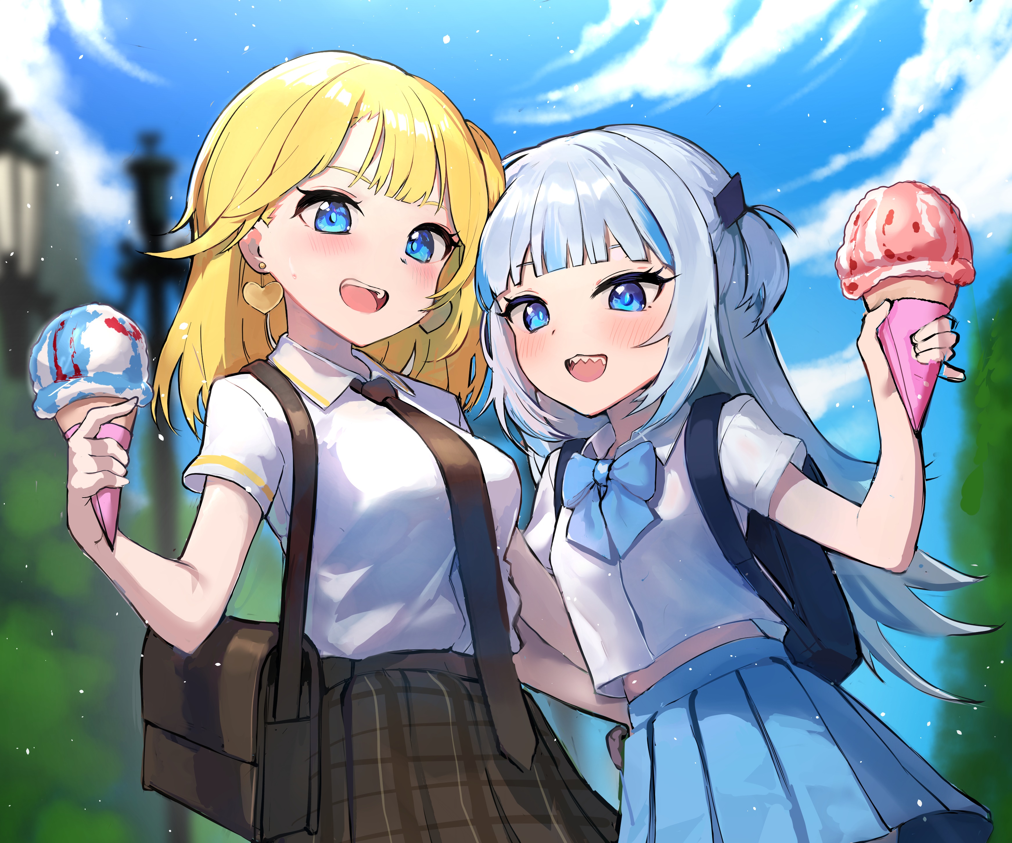 Gawr Gura and Watson Amelia from Hololive with ice cream HD Wallpaper