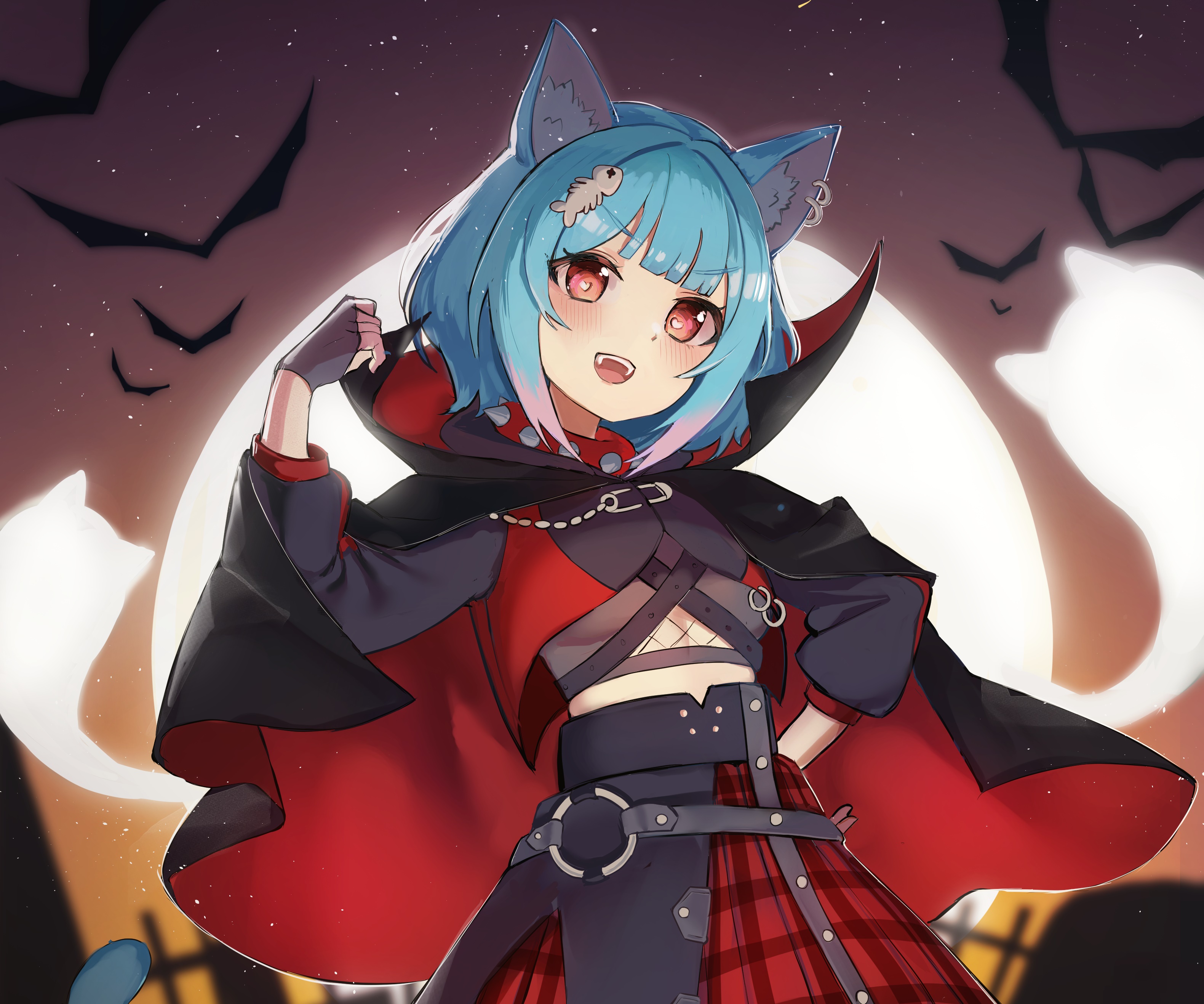 Anime girl with blue hair in vampire costume HD Wallpaper