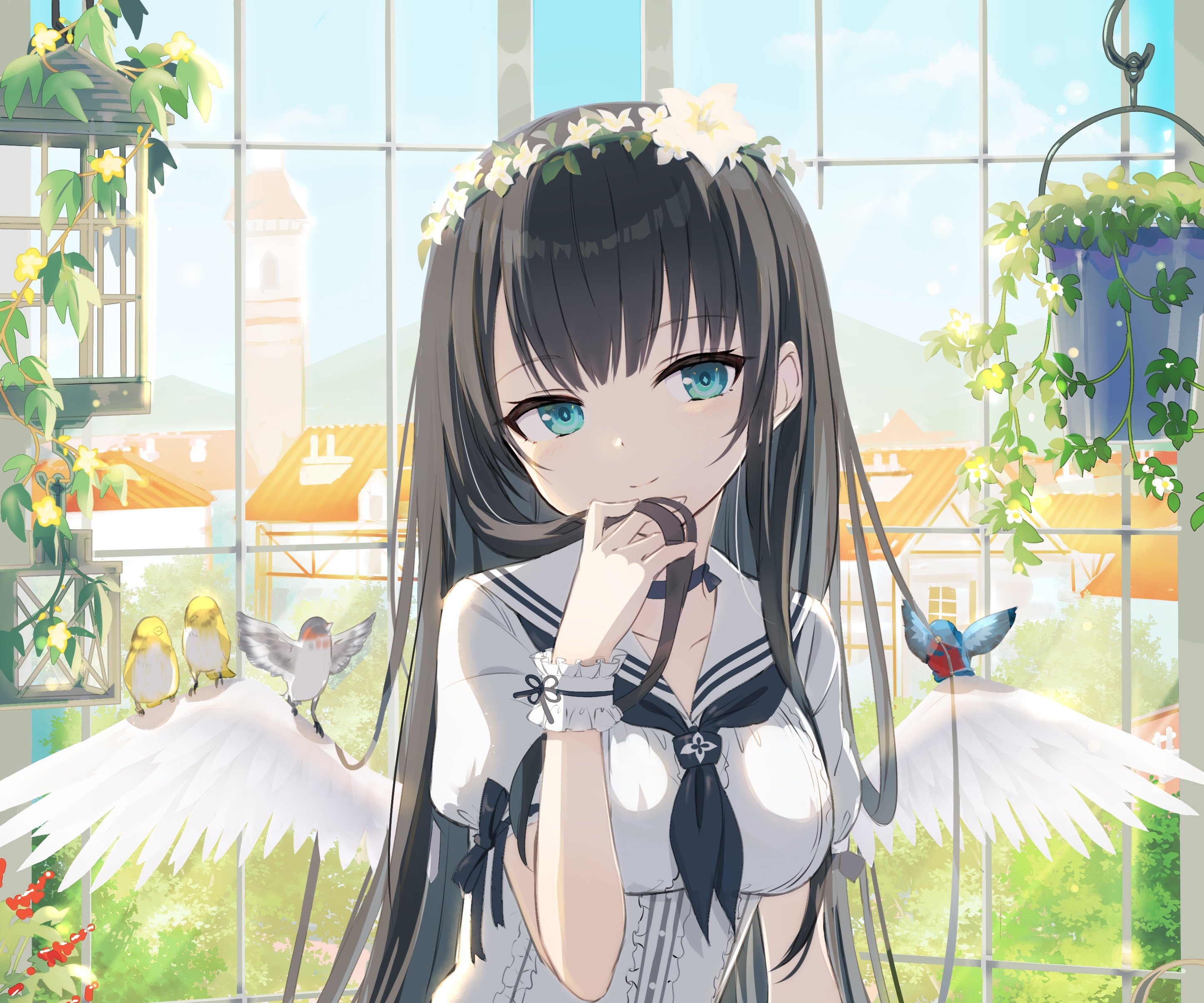 Anime girl with black hair and wings HD Wallpaper