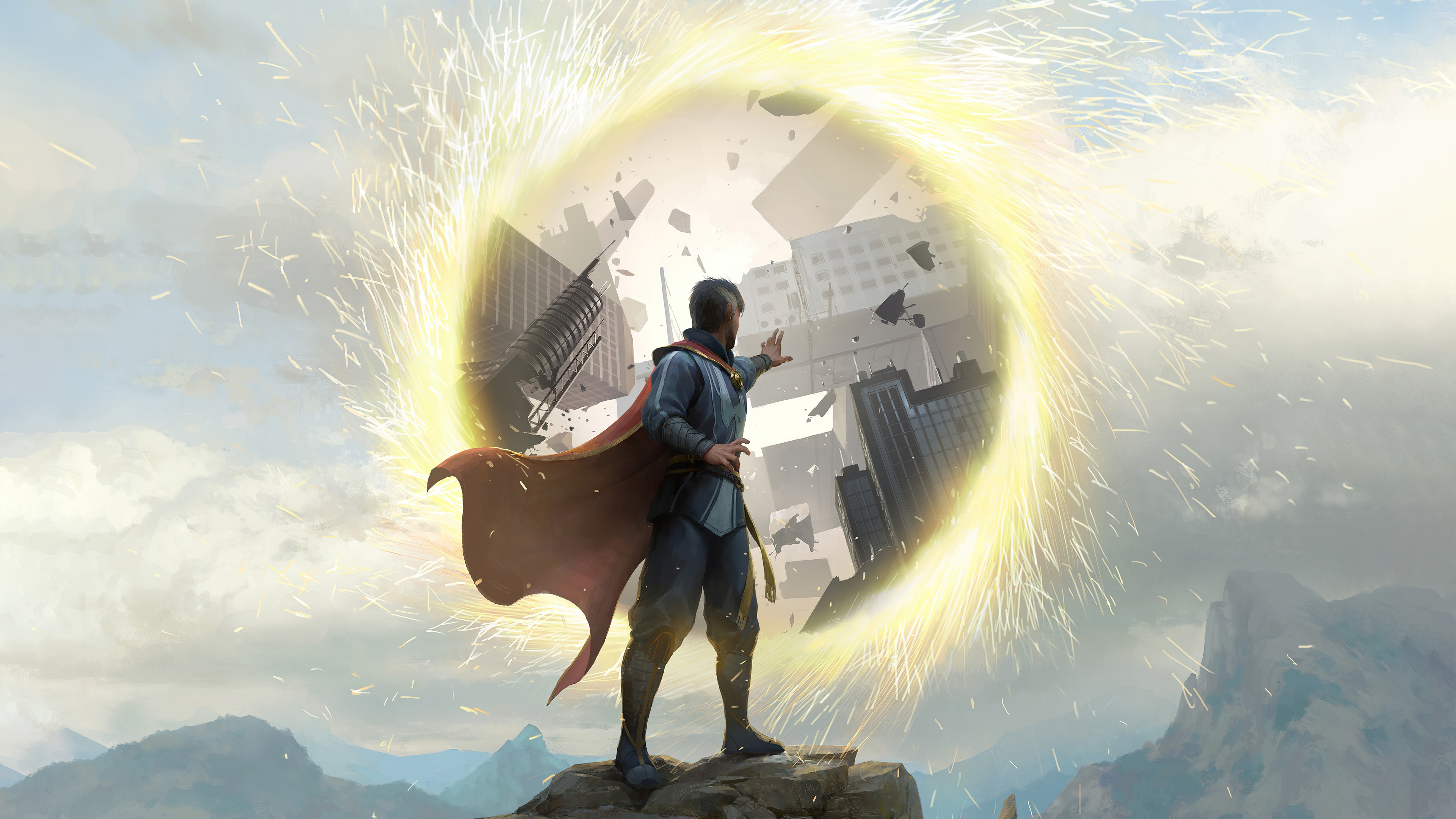 Doctor Strange opens a portal to a city HD Wallpaper