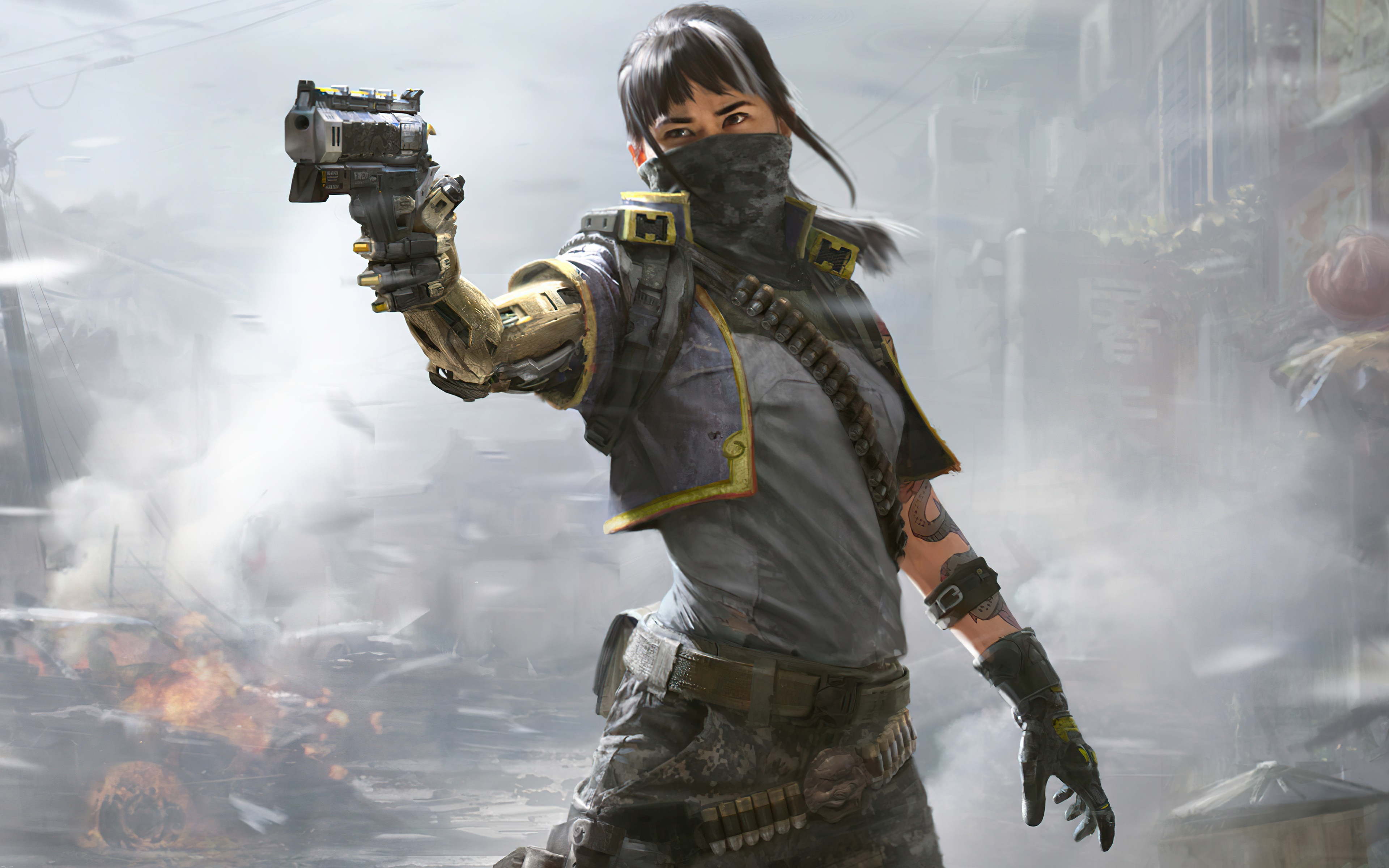 Woman with cybernetic arm holding a gun in Call of Duty: Black Ops 4K HD Wallpaper