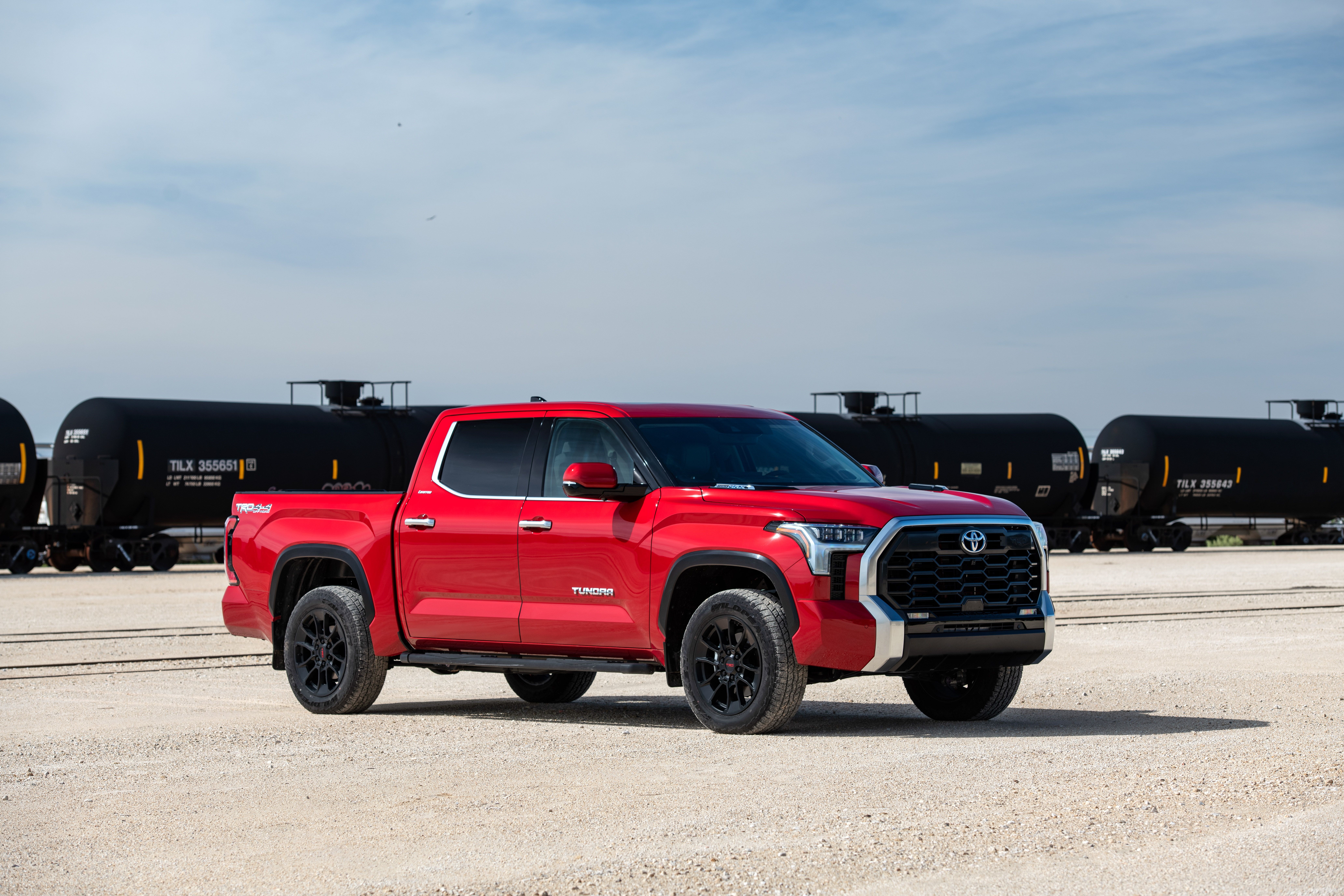 Red Toyota Tundra Limited CrewMax Truck HD Wallpaper