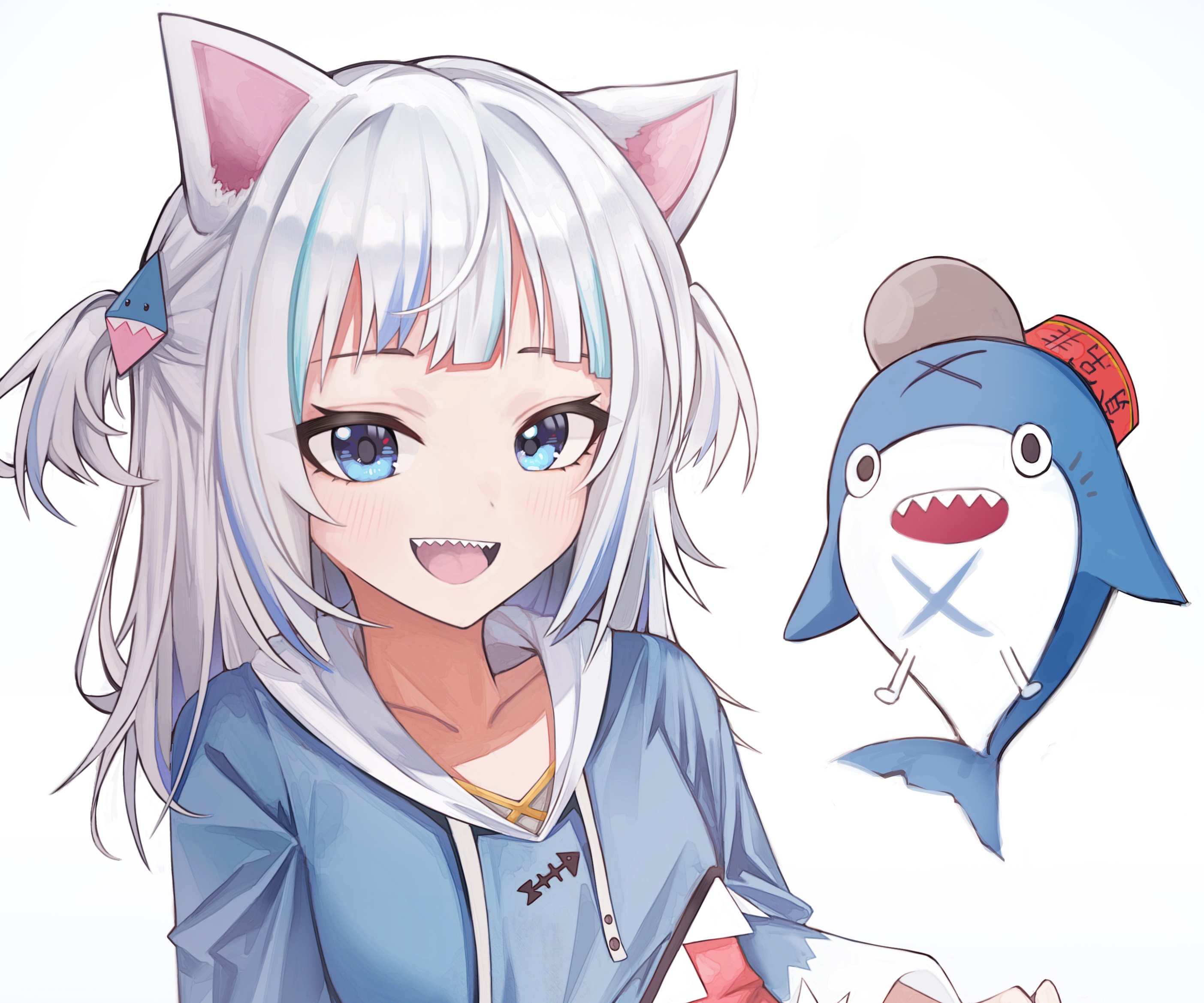 Gawr Gura from Hololive with a shark plushie HD Wallpaper
