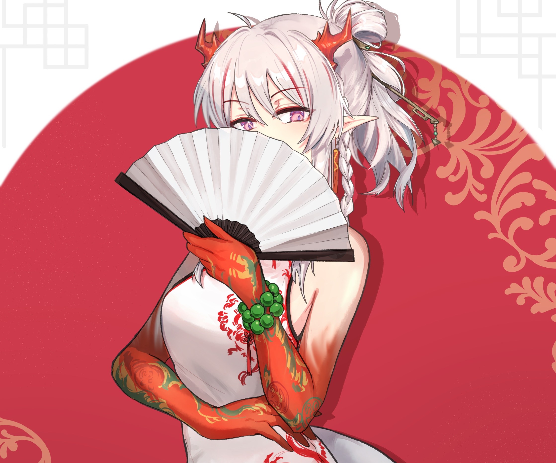 Nian from Arknights holding a fan HD Wallpaper