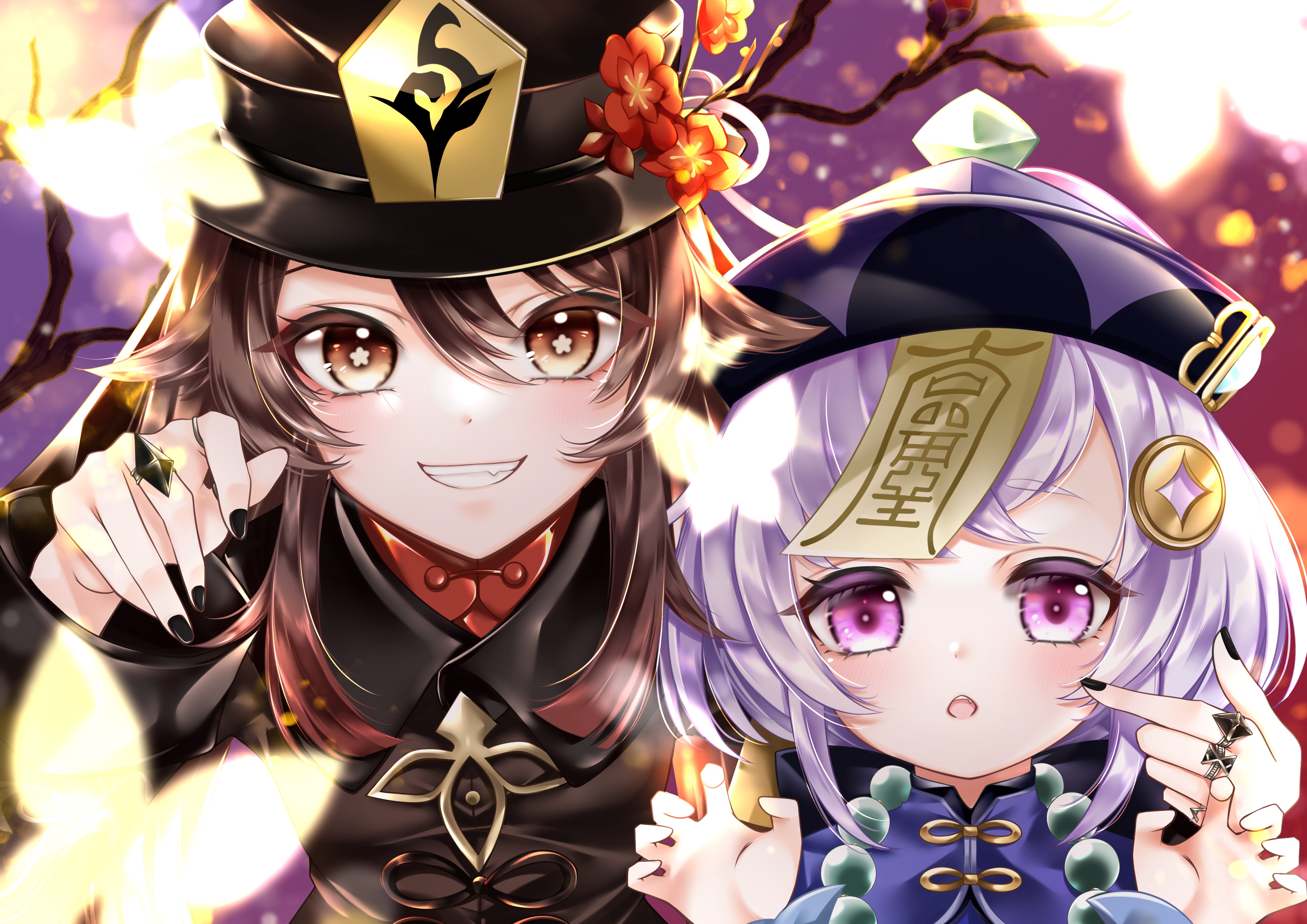 Hu Tao and Qiqi from Genshin Impact 4K HD Wallpaper