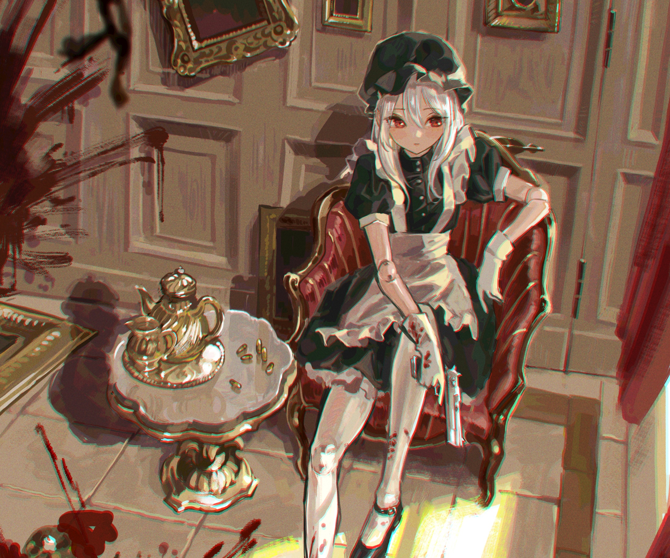Maid girl with gun and blood HD Wallpaper