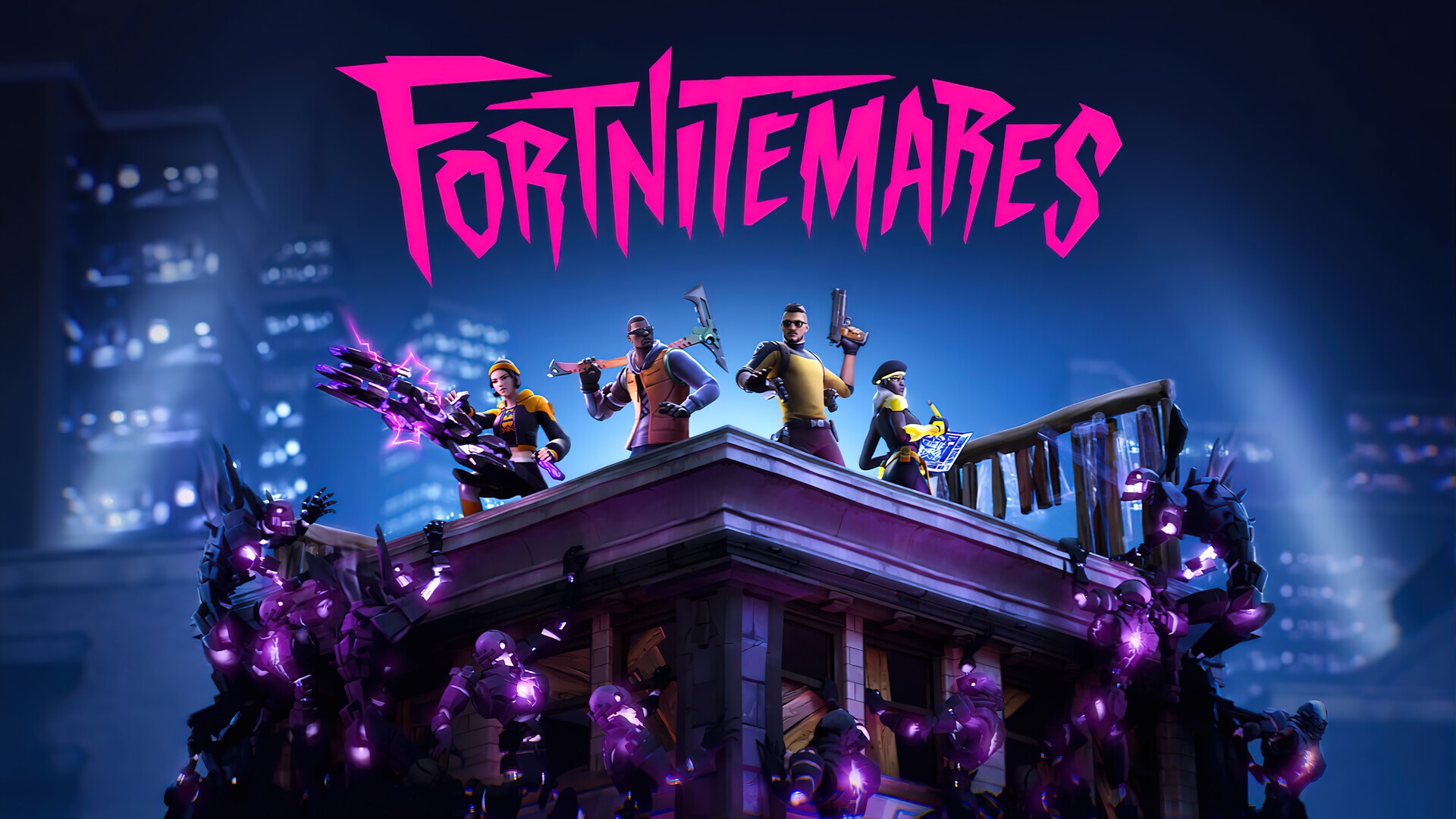 Fortnitemares Horde Rush characters on a building HD Wallpaper