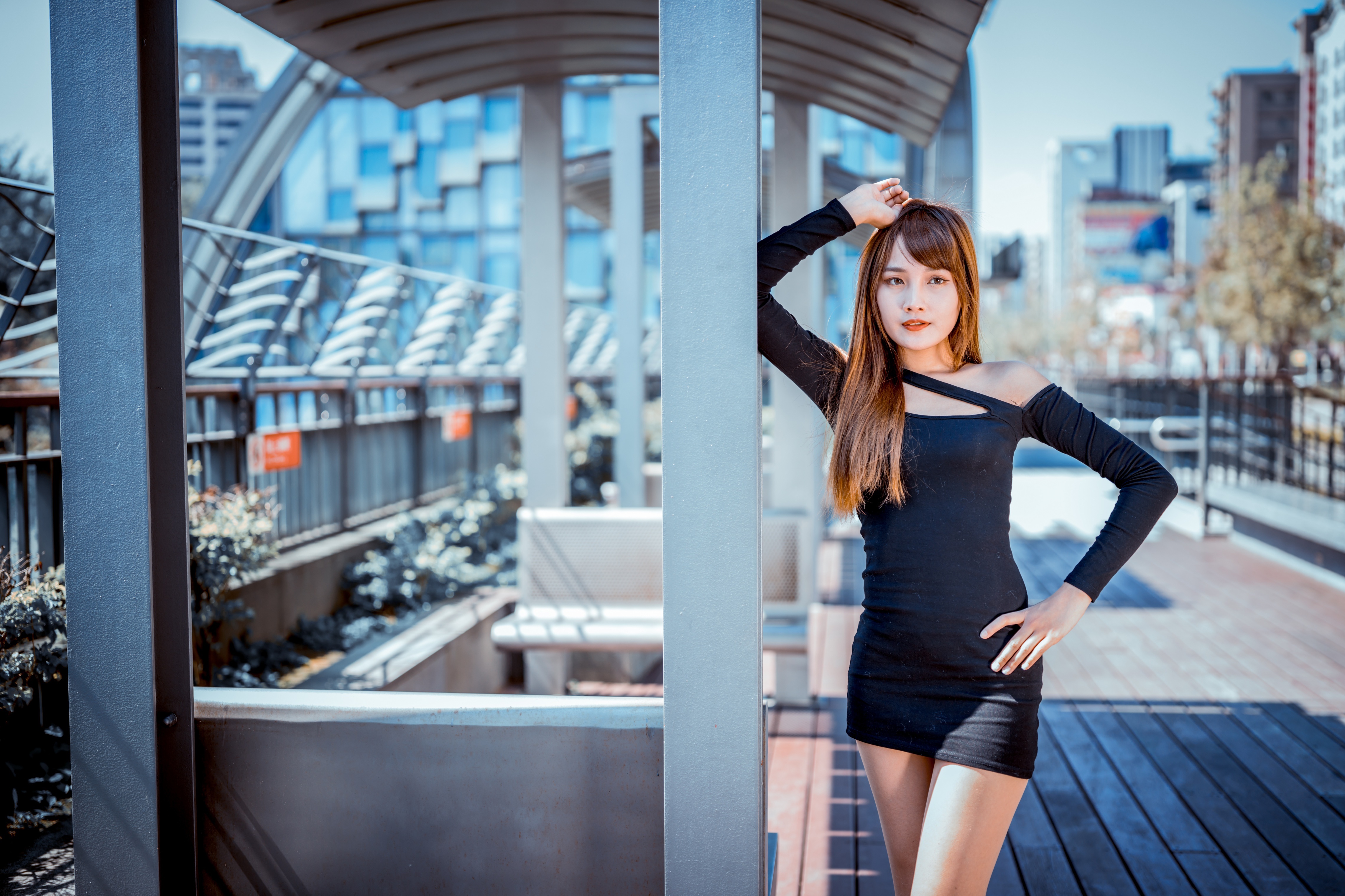 Asian woman in black dress HD Wallpaper