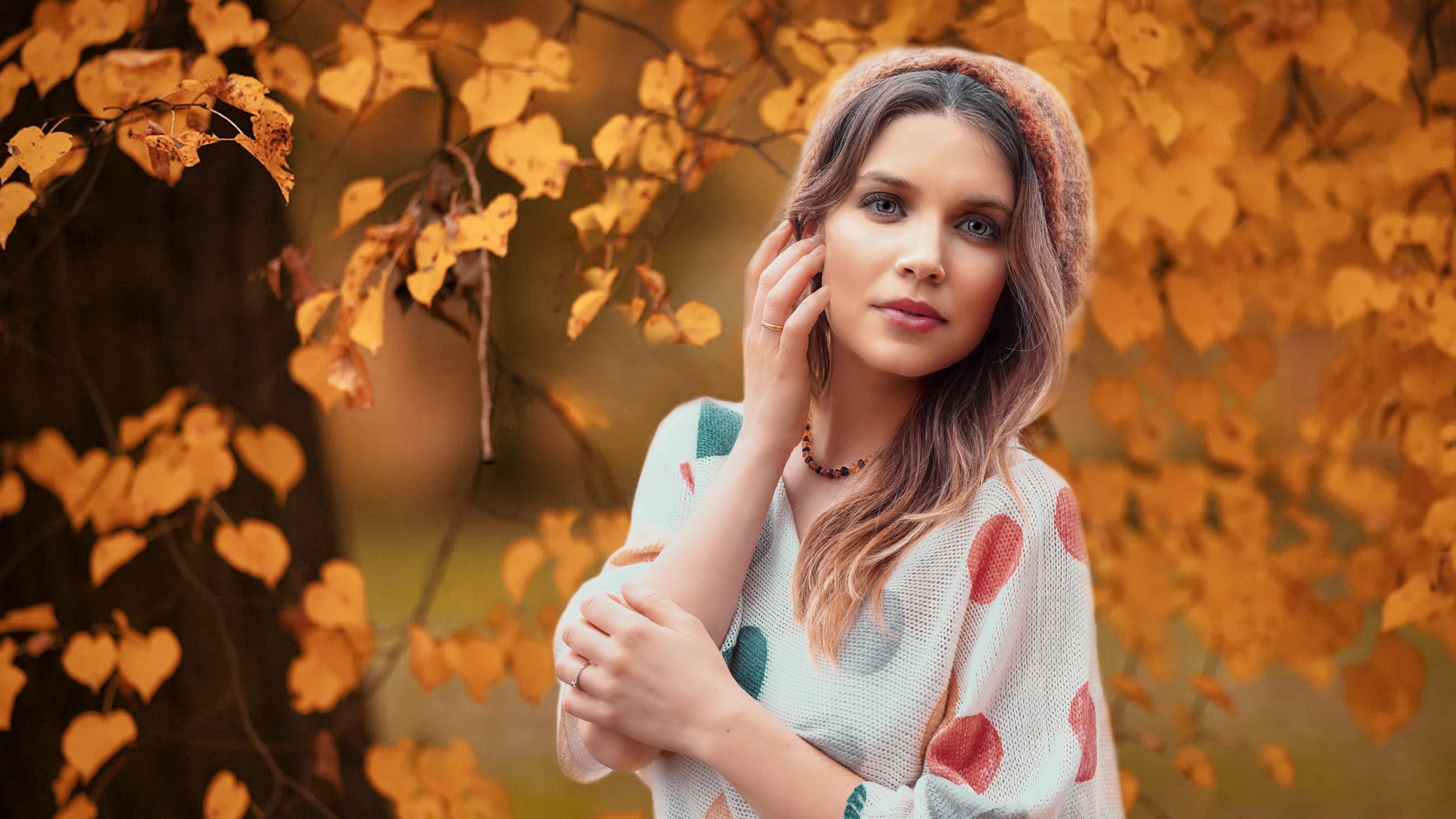 Model in autumn forest HD Wallpaper