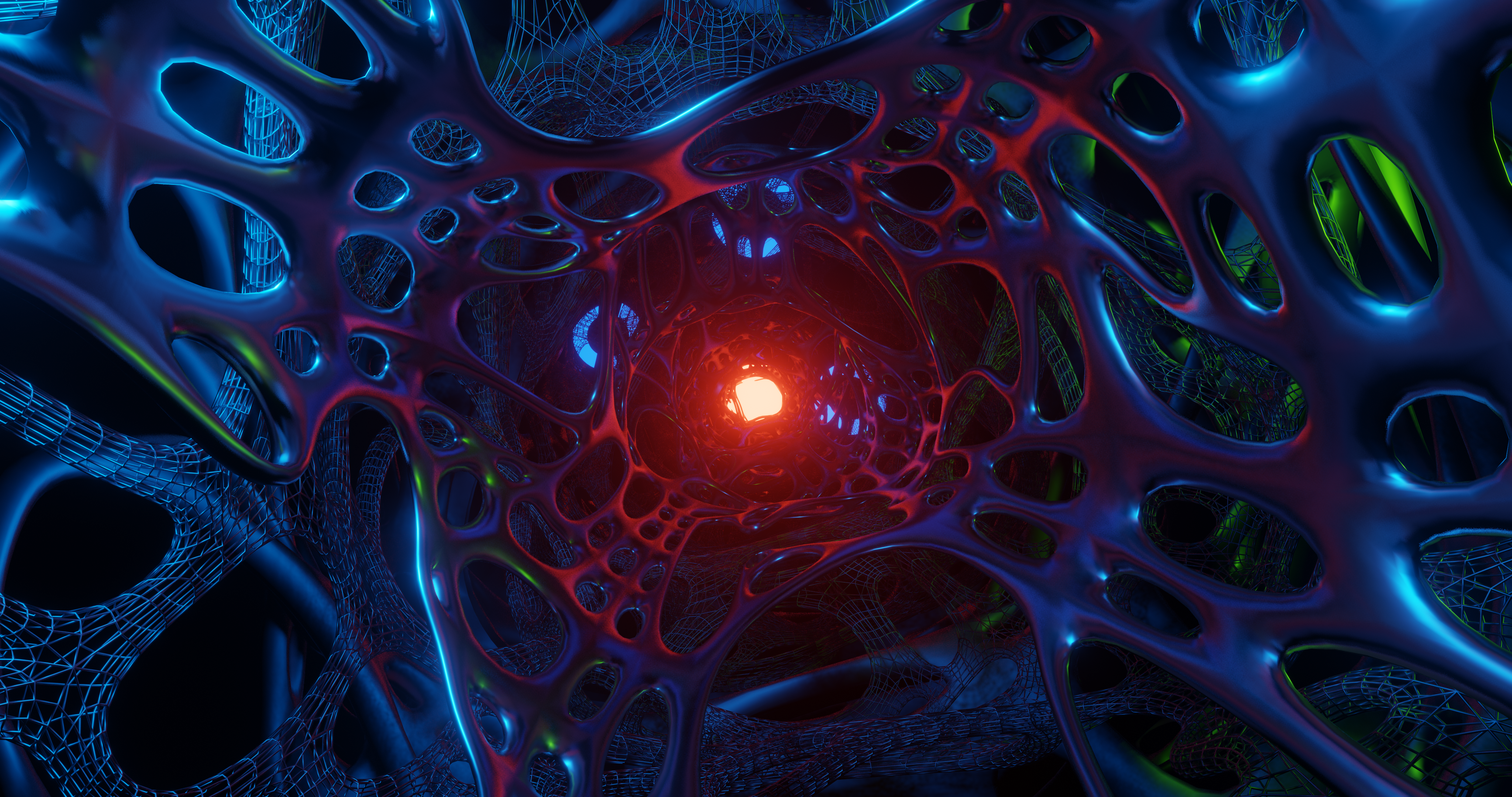 Abstract organic tunnel with glowing core HD Wallpaper
