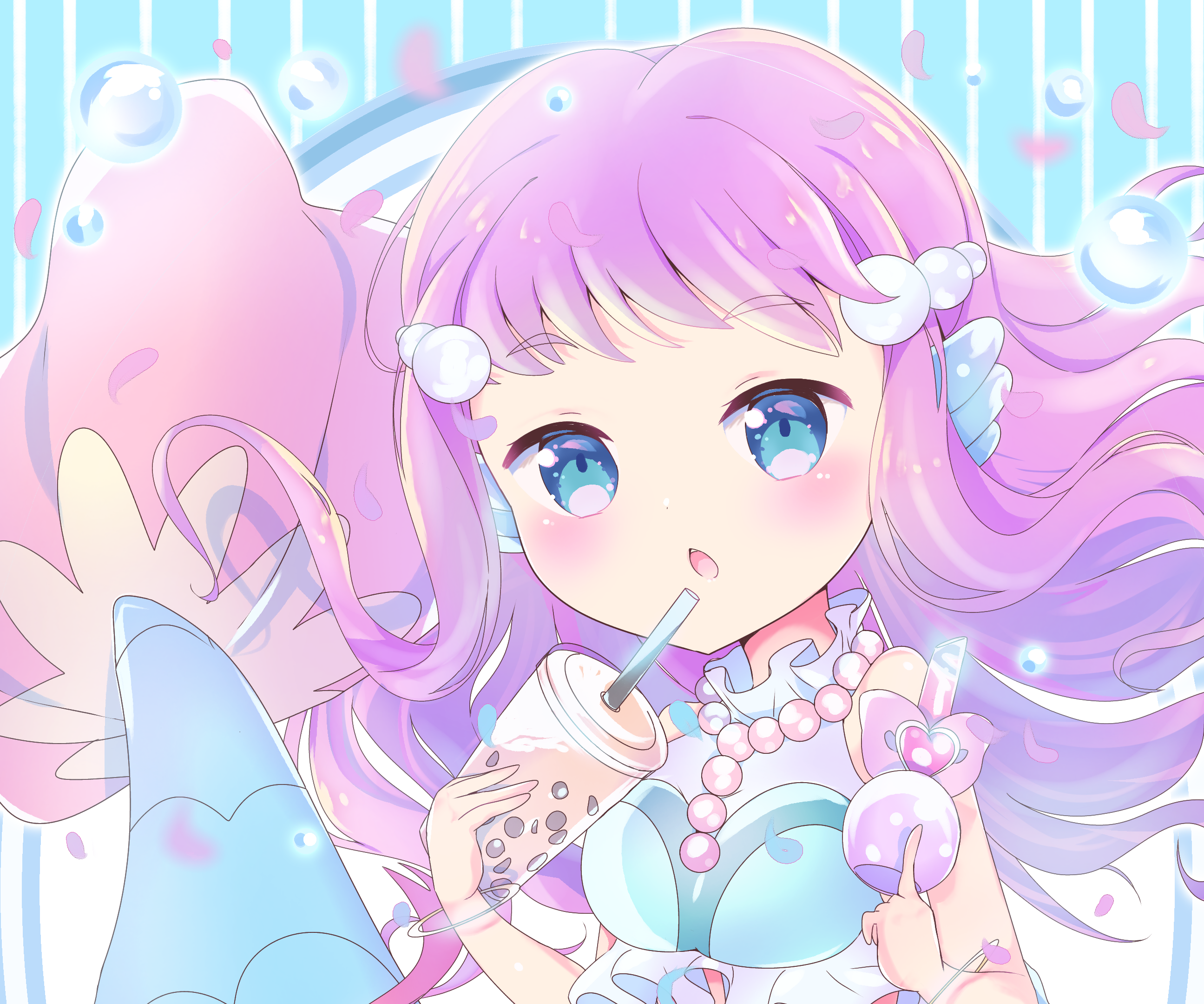 Laura from Tropical-Rouge! Pretty Cure drinking bubble tea HD Wallpaper