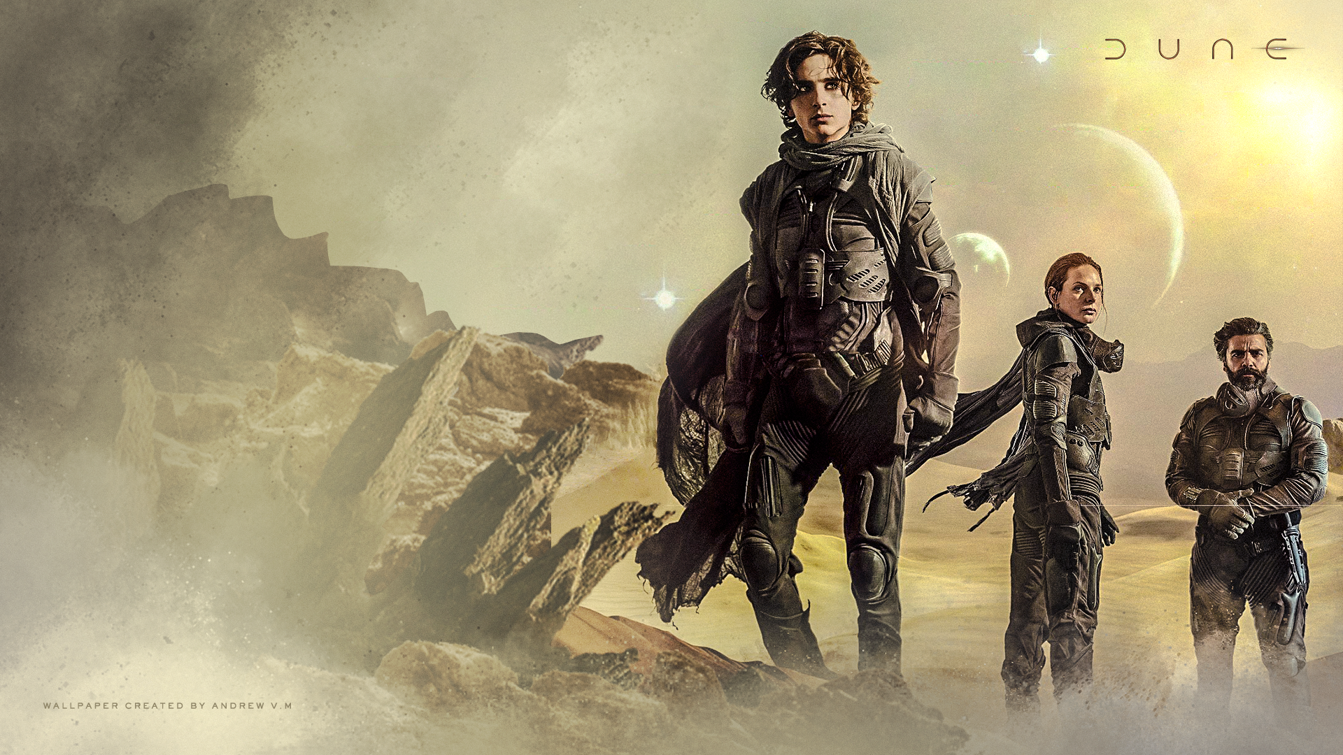 Timothée Chalamet, Rebecca Ferguson, and Oscar Isaac from Dune HD Wallpaper