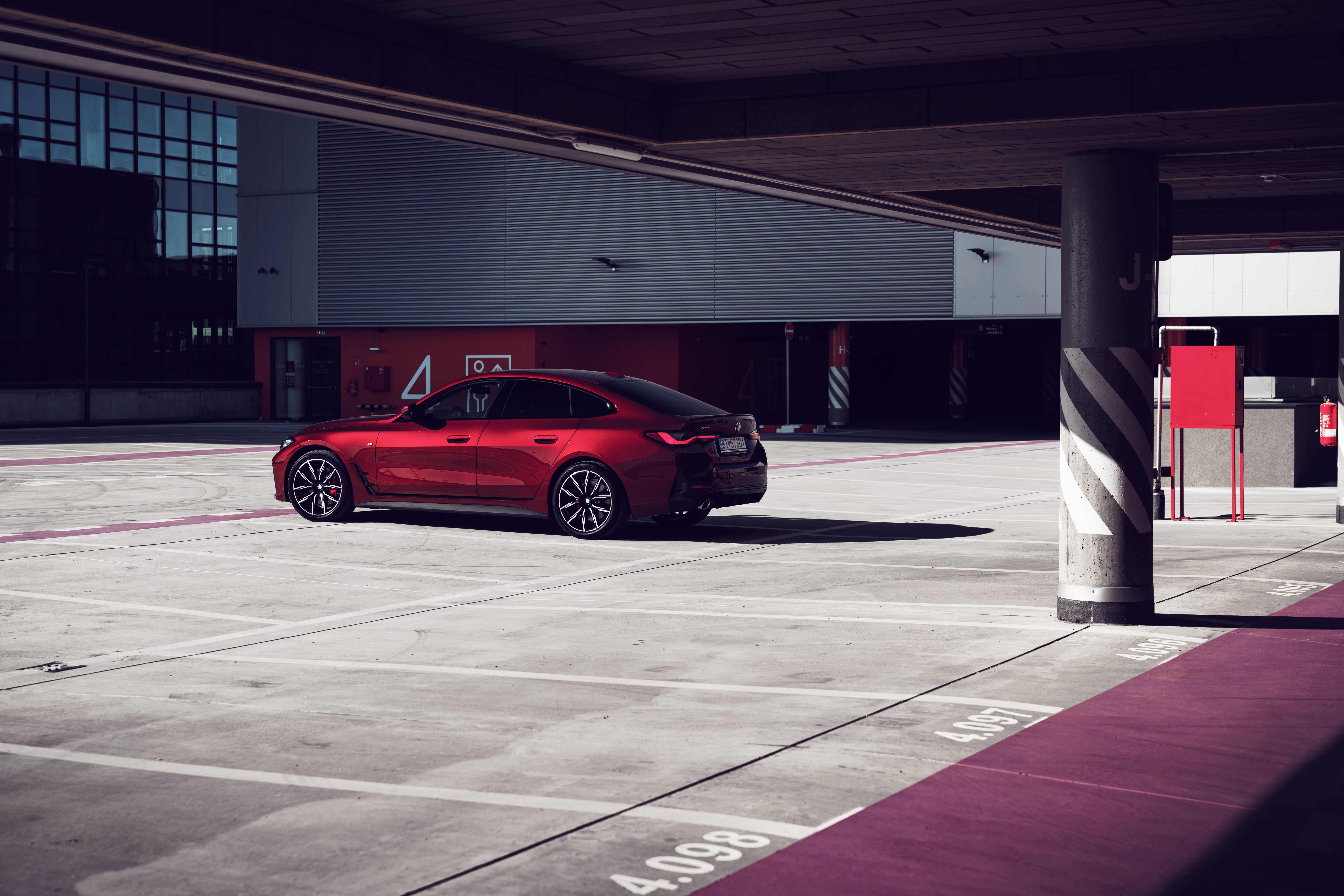 Red BMW 4 Series Gran Coupé M Sport in Parking Lot HD Wallpaper