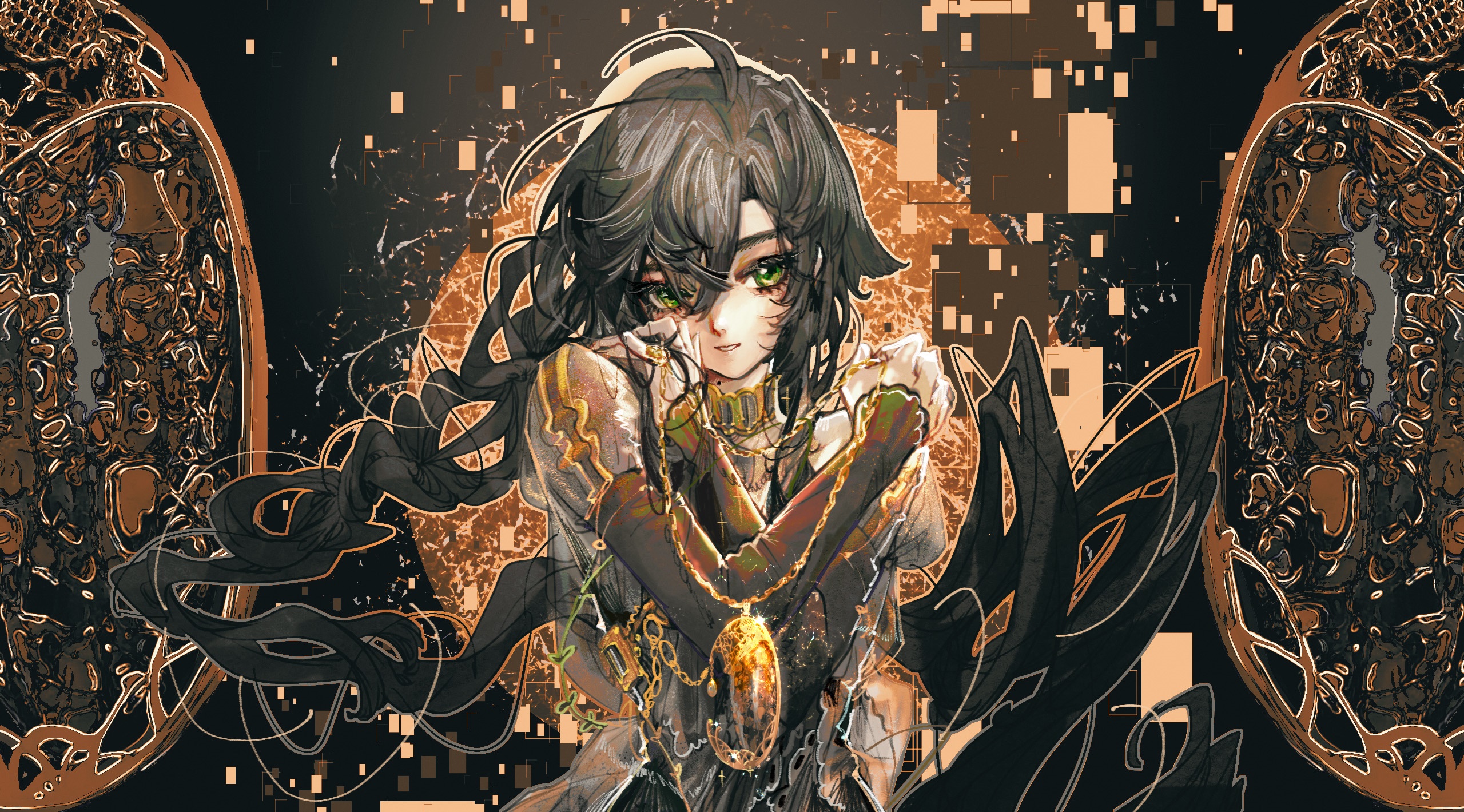 Girl with Black Hair and Green Eyes HD Wallpaper