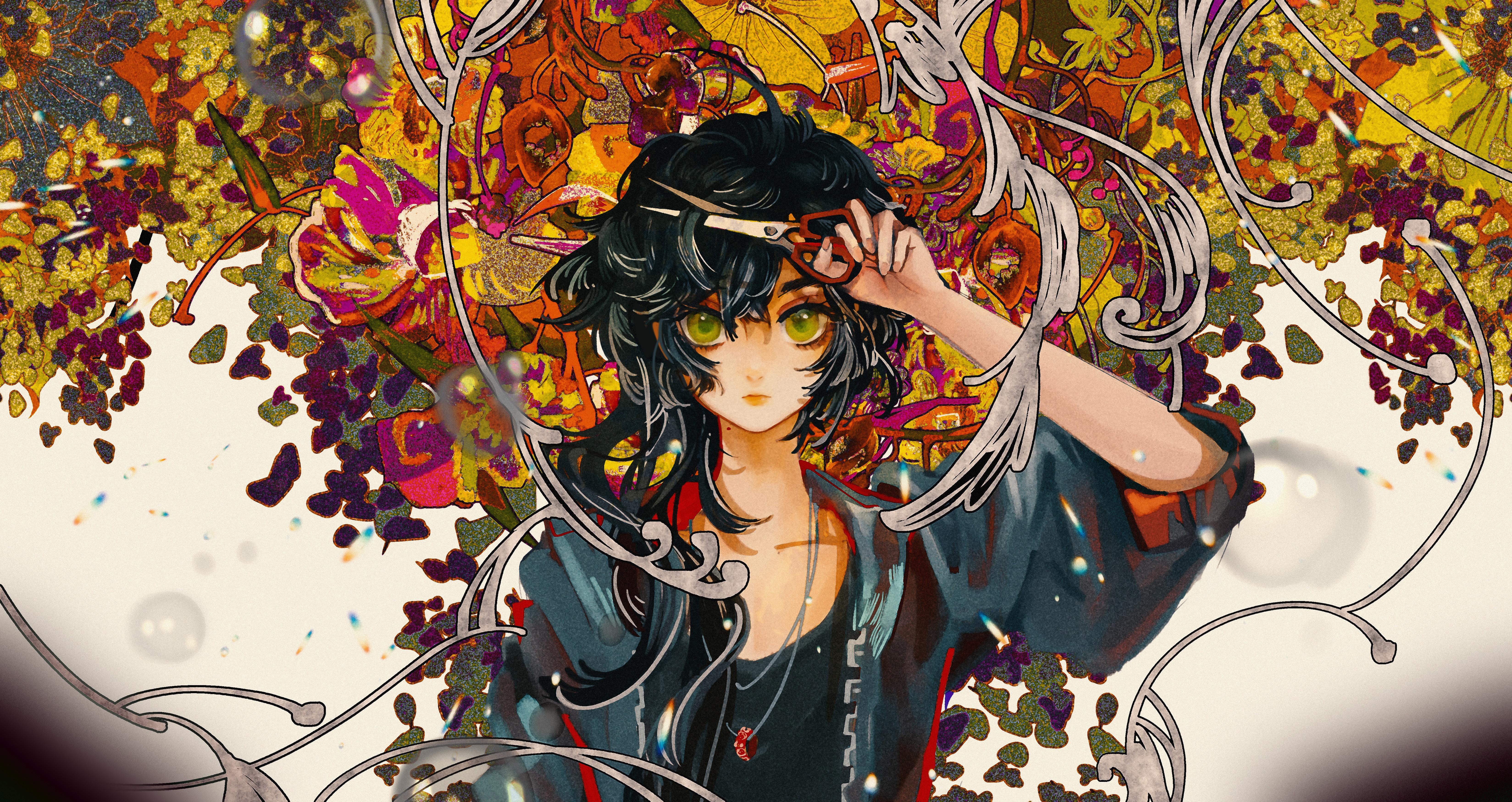 Girl with Black Hair and Scissors 4K HD Wallpaper