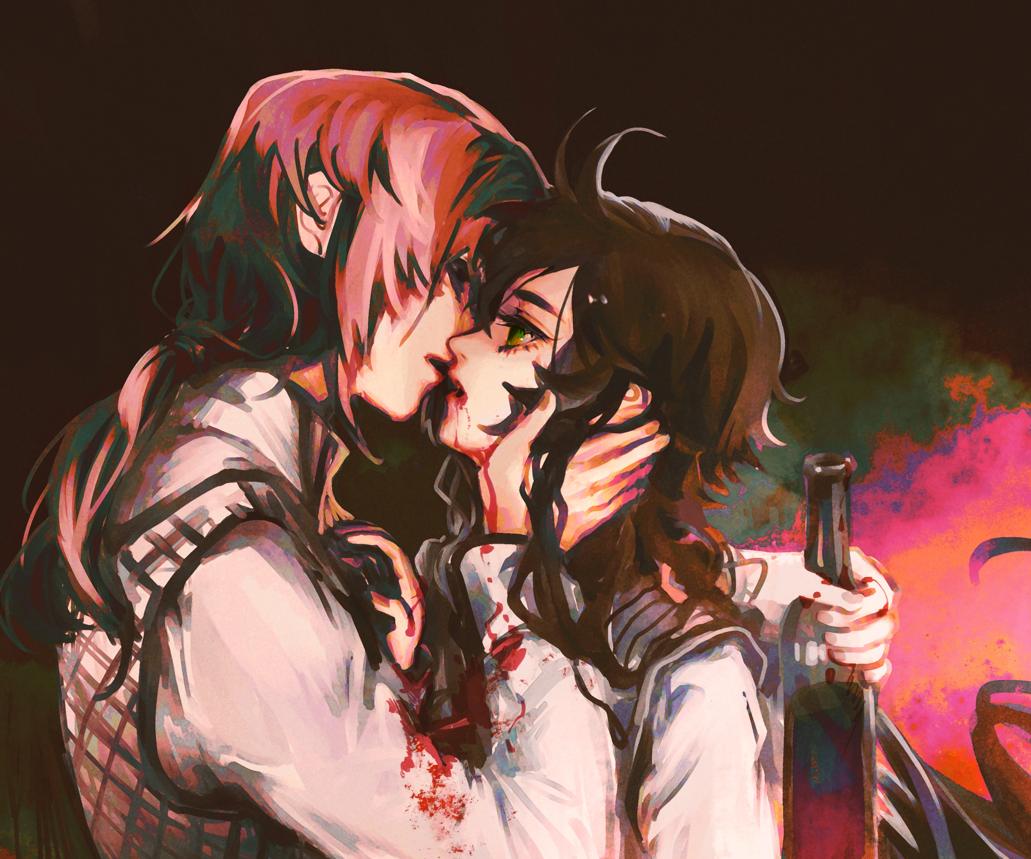 Two girls kissing with blood HD Wallpaper