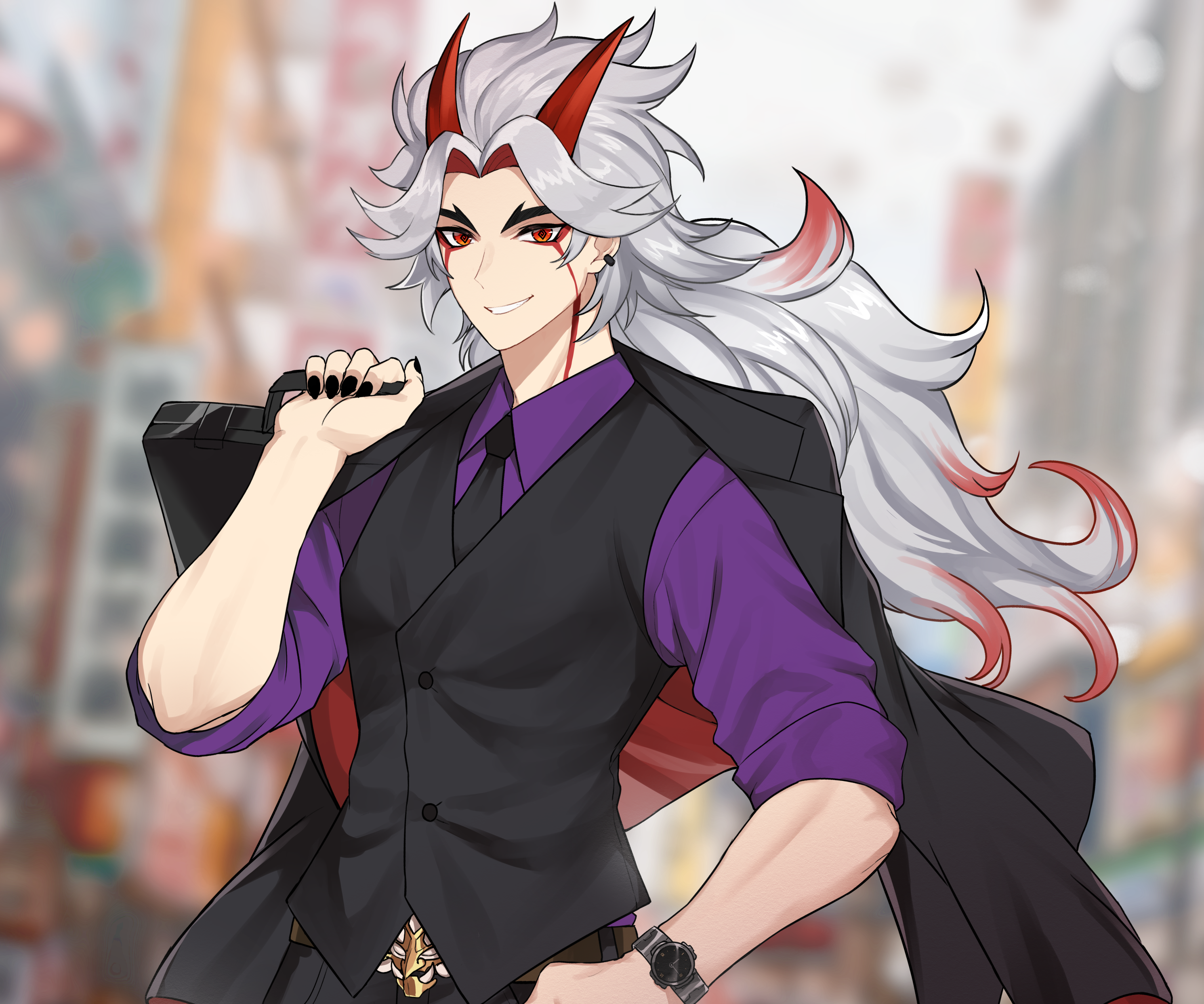 Arataki Itto from Genshin Impact in a suit HD Wallpaper
