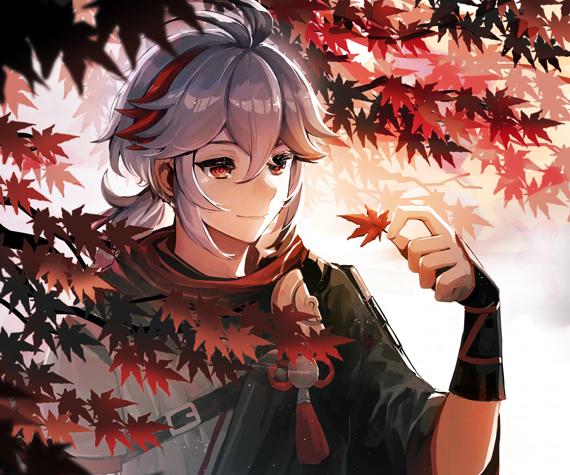 Kaedehara Kazuha from Genshin Impact holding a maple leaf HD Wallpaper