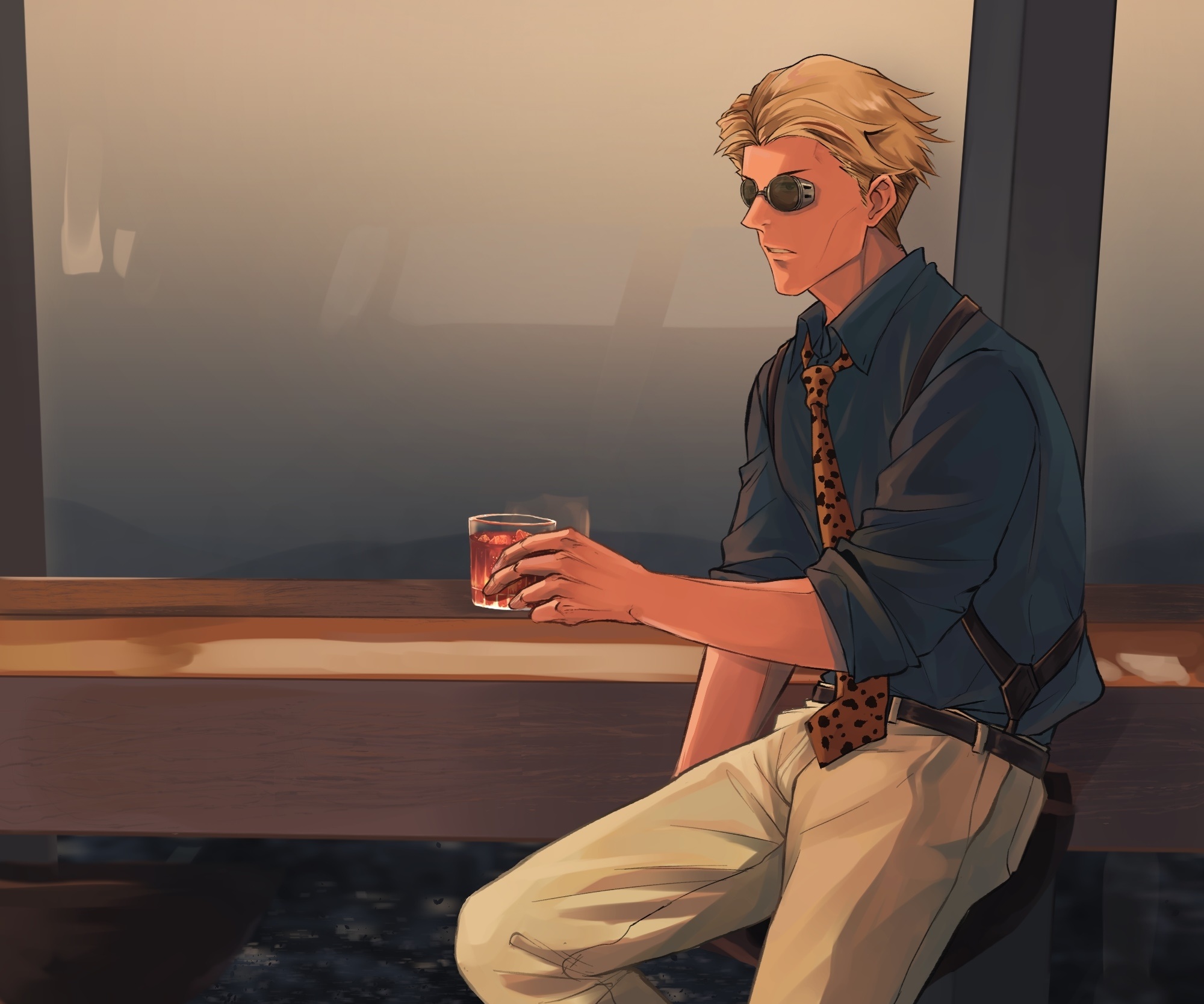 Kento Nanami from Jujutsu Kaisen with a drink HD Wallpaper