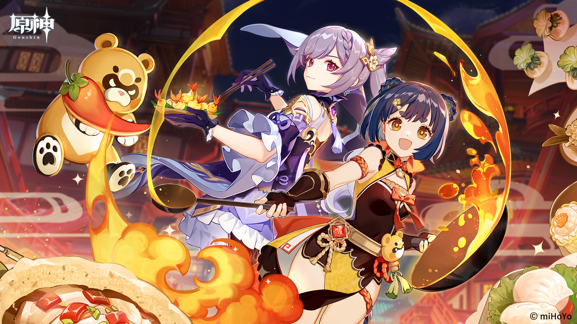 Keqing and Xiangling from Genshin Impact cooking HD Wallpaper