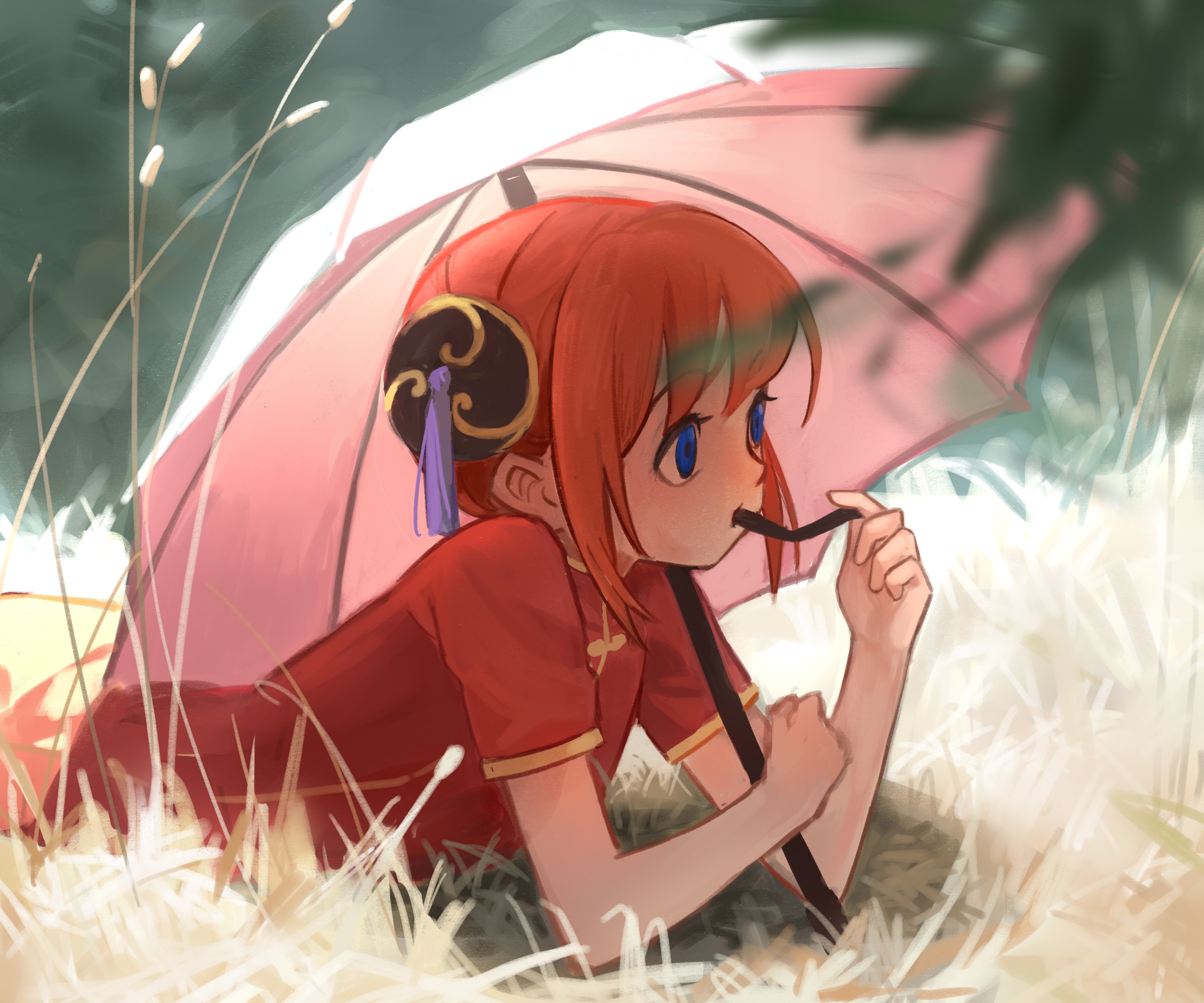Kagura from Gintama with an umbrella HD Wallpaper