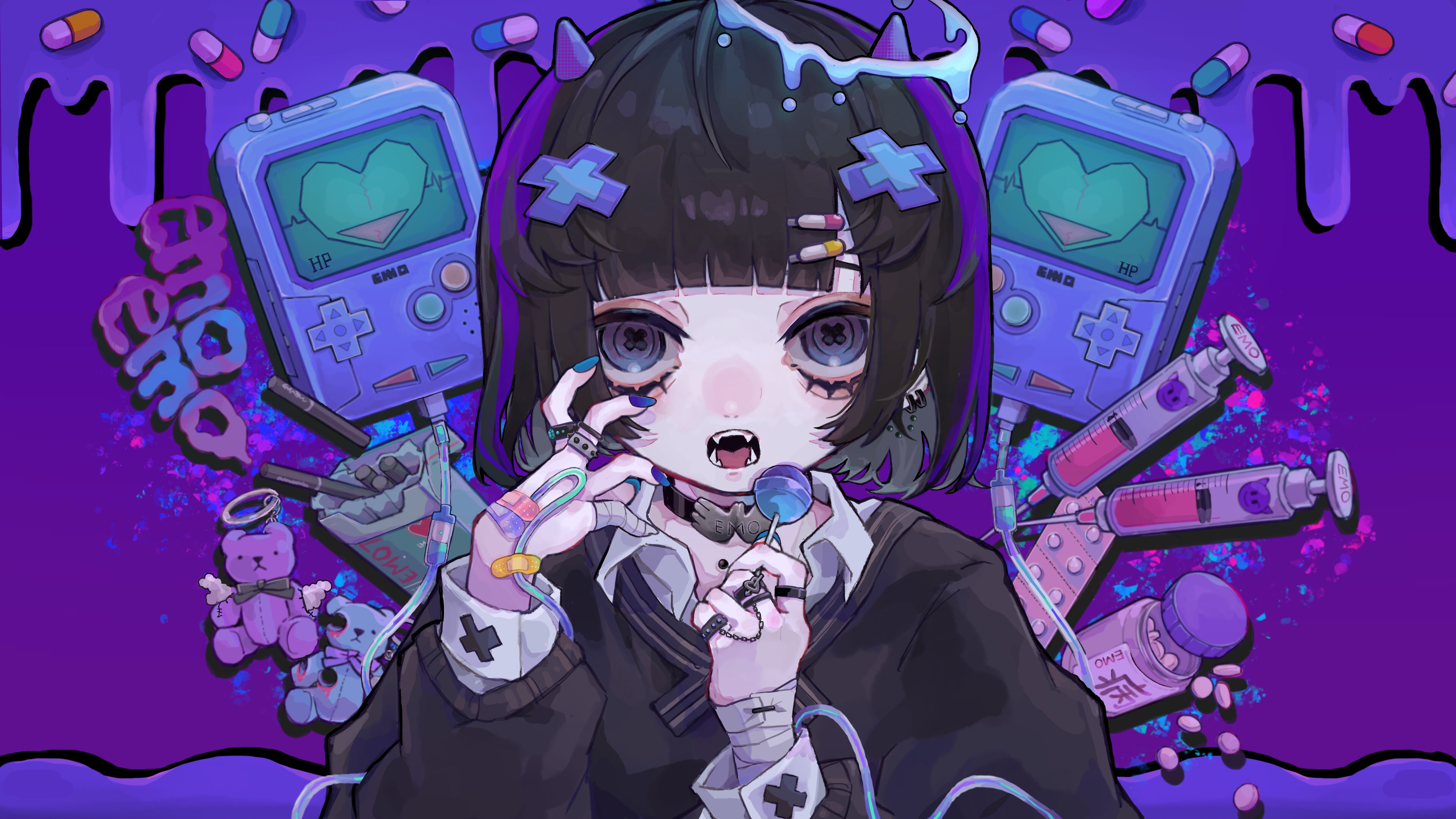 Girl with pills and medical items 4K HD Wallpaper