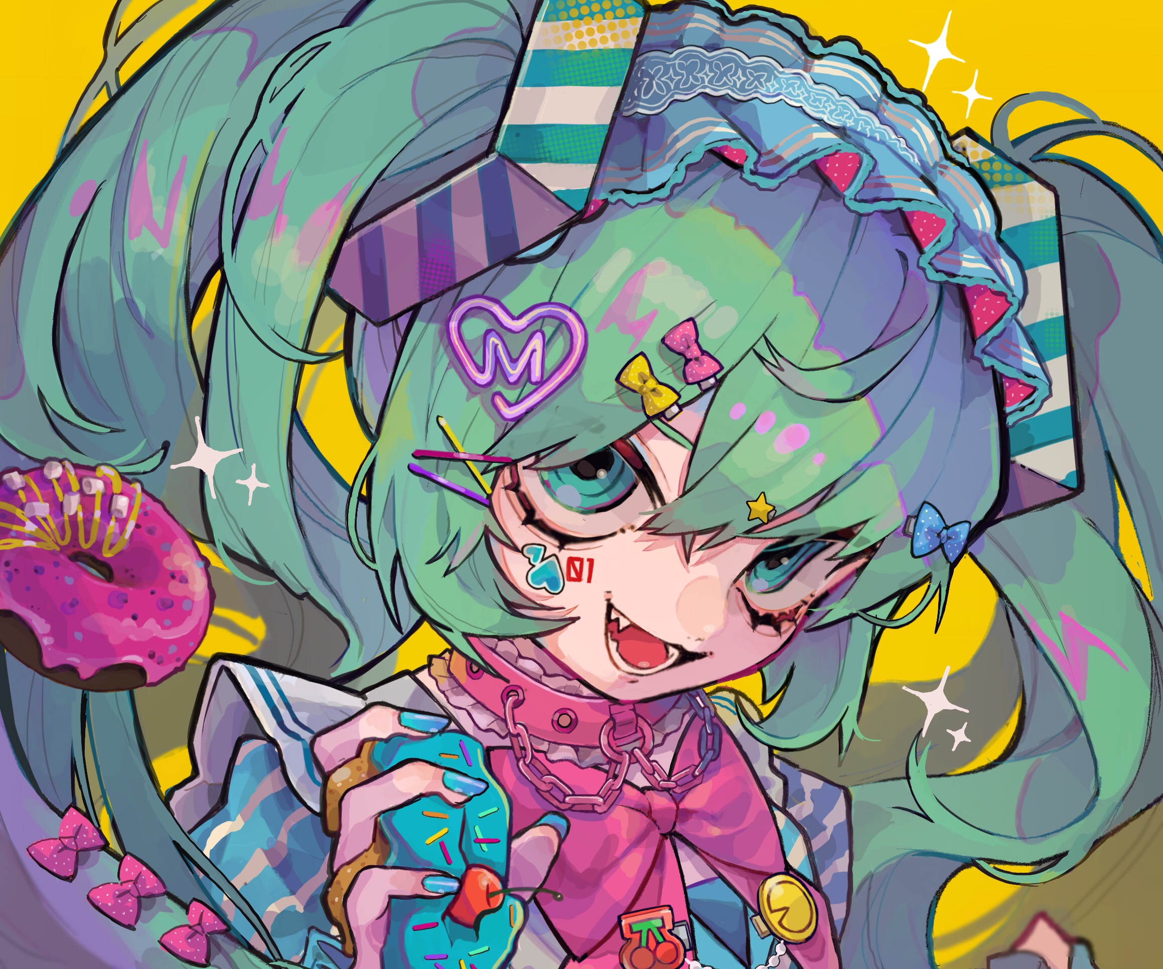 Hatsune Miku eating donuts HD Wallpaper