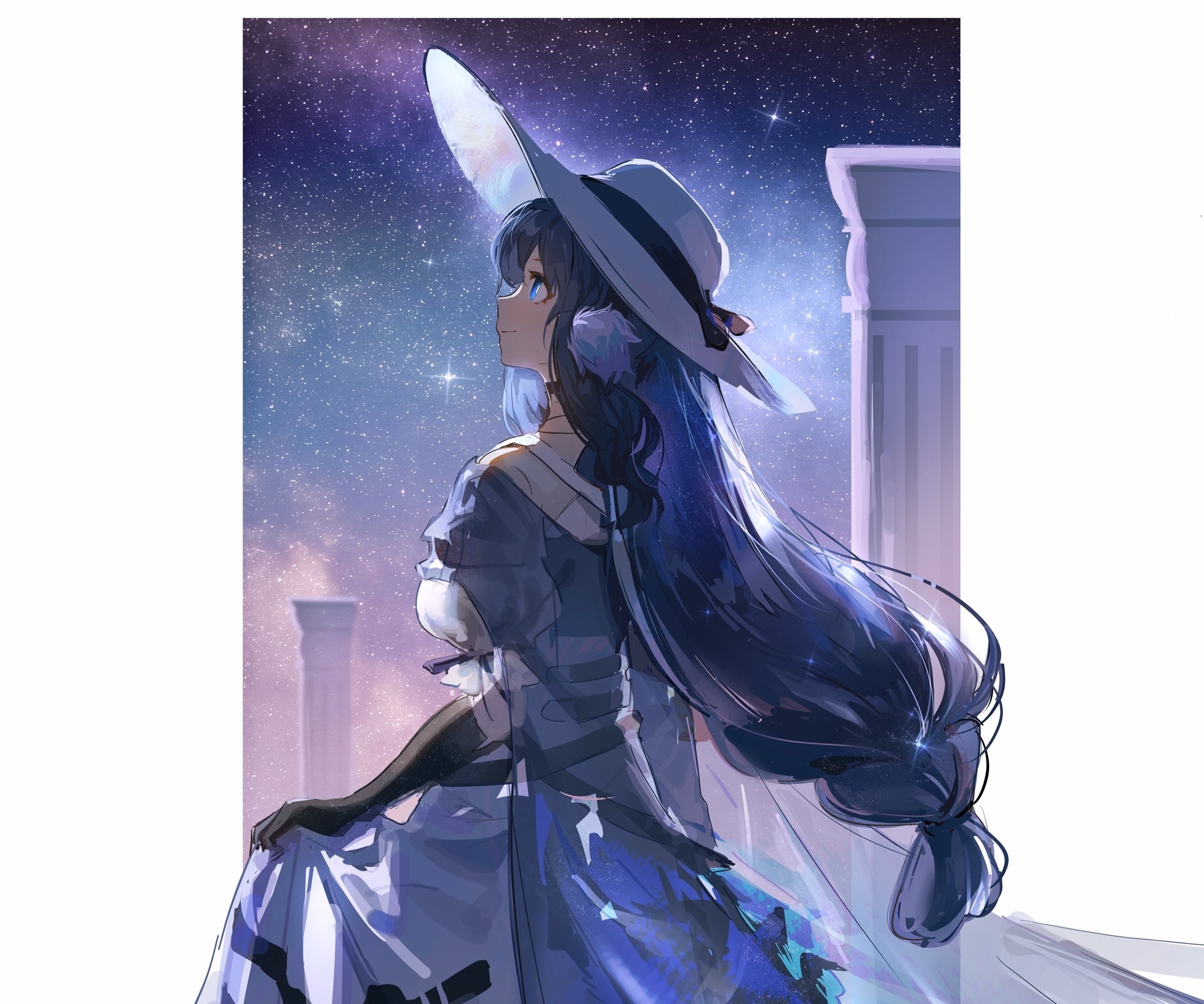 Astesia from Arknights wearing a hat under the stars HD Wallpaper