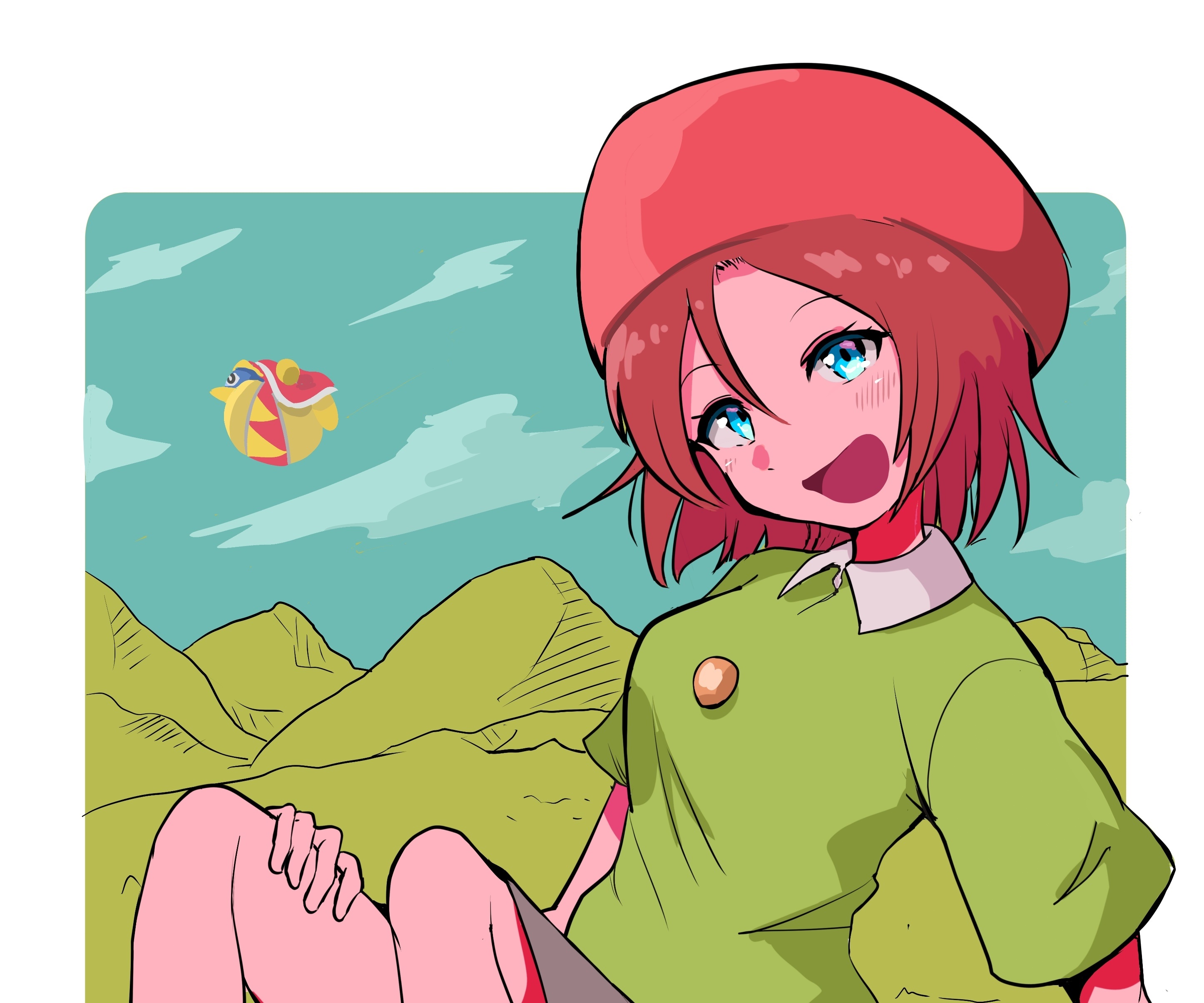 Adeleine from Kirby Series with a Waddle Dee in the sky HD Wallpaper