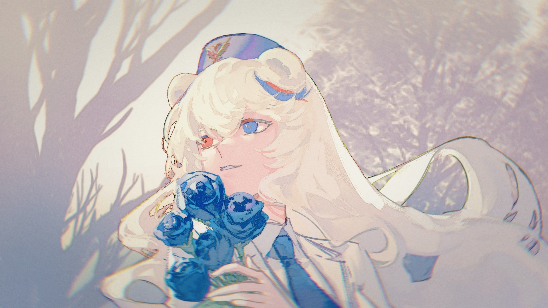 Rosa from Arknights with blue roses HD Wallpaper