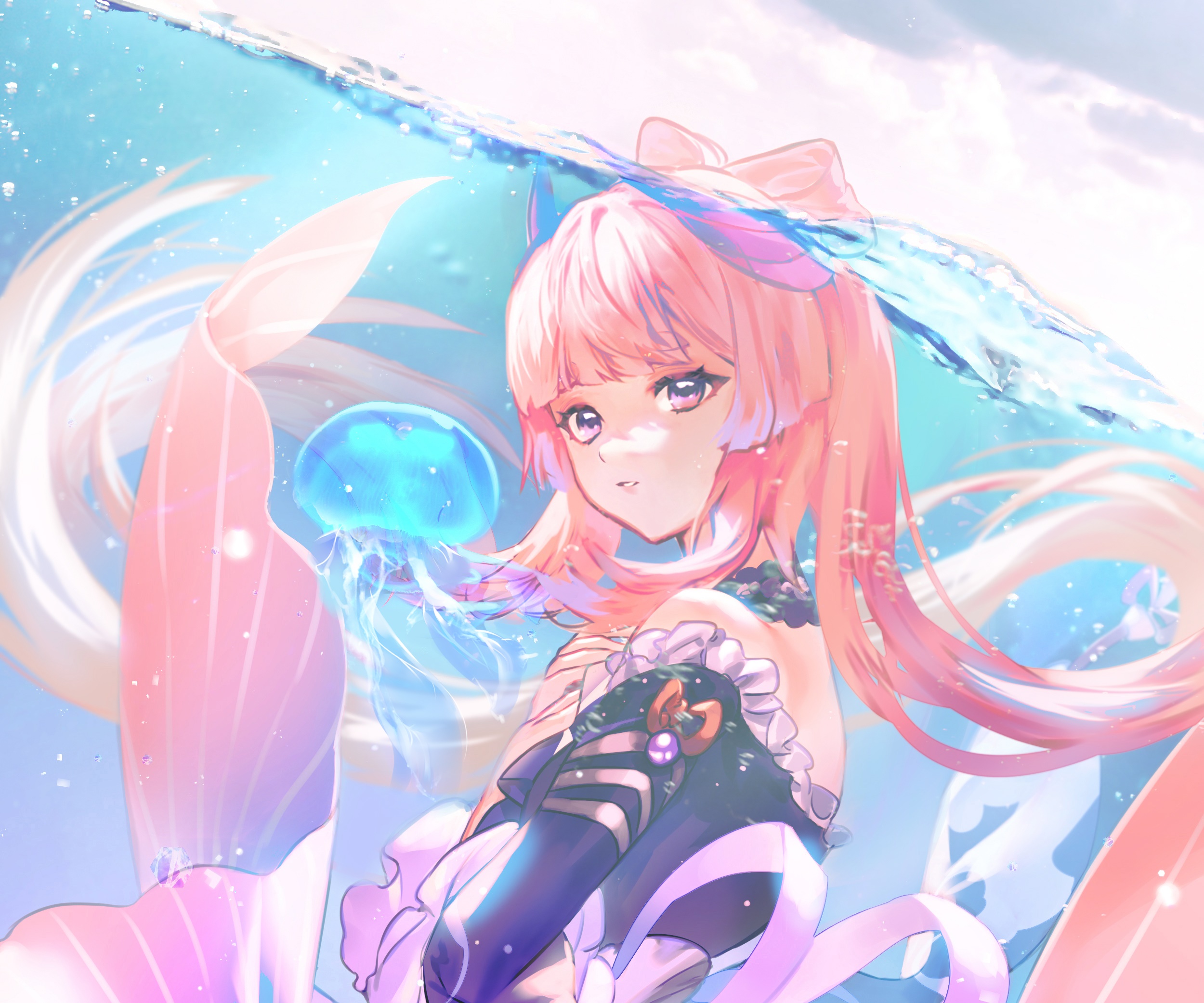 Sangonomiya Kokomi from Genshin Impact with a jellyfish HD Wallpaper